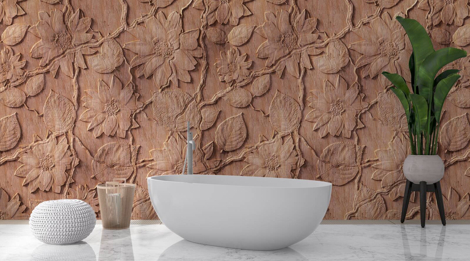 Papier peint fleurs ornementales brunes