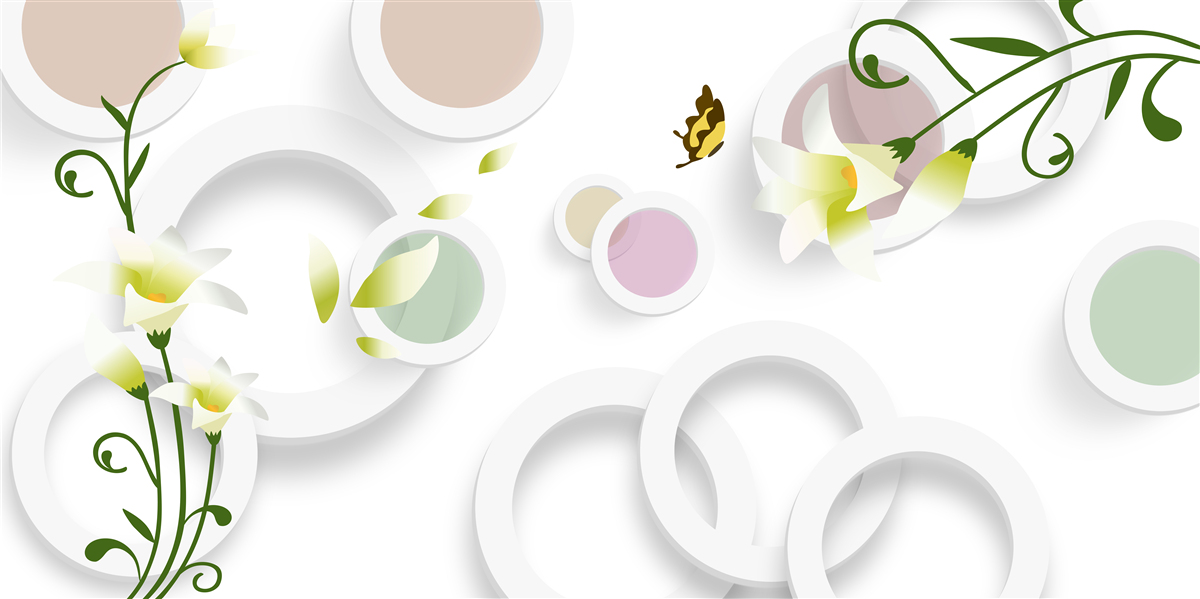 Papier peint les branches sont vertes avec des bourgeons jaunes et des parties arrondies