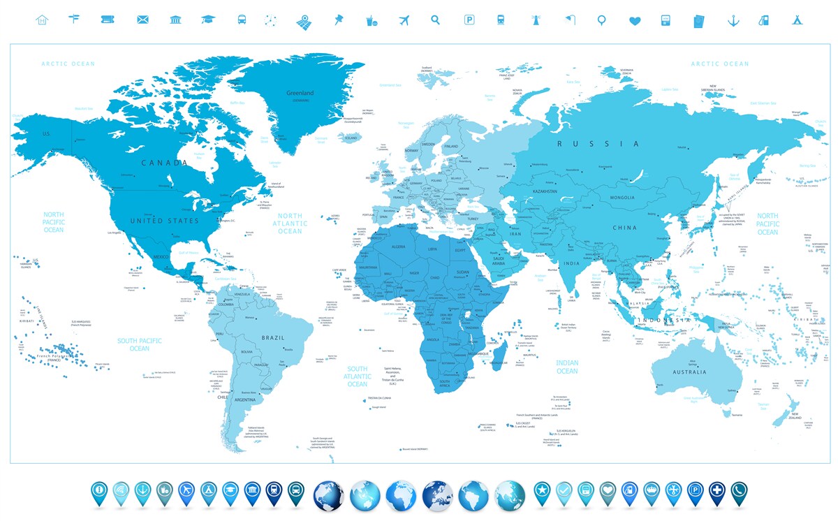 Papier peint ombre bleue sur la carte du monde