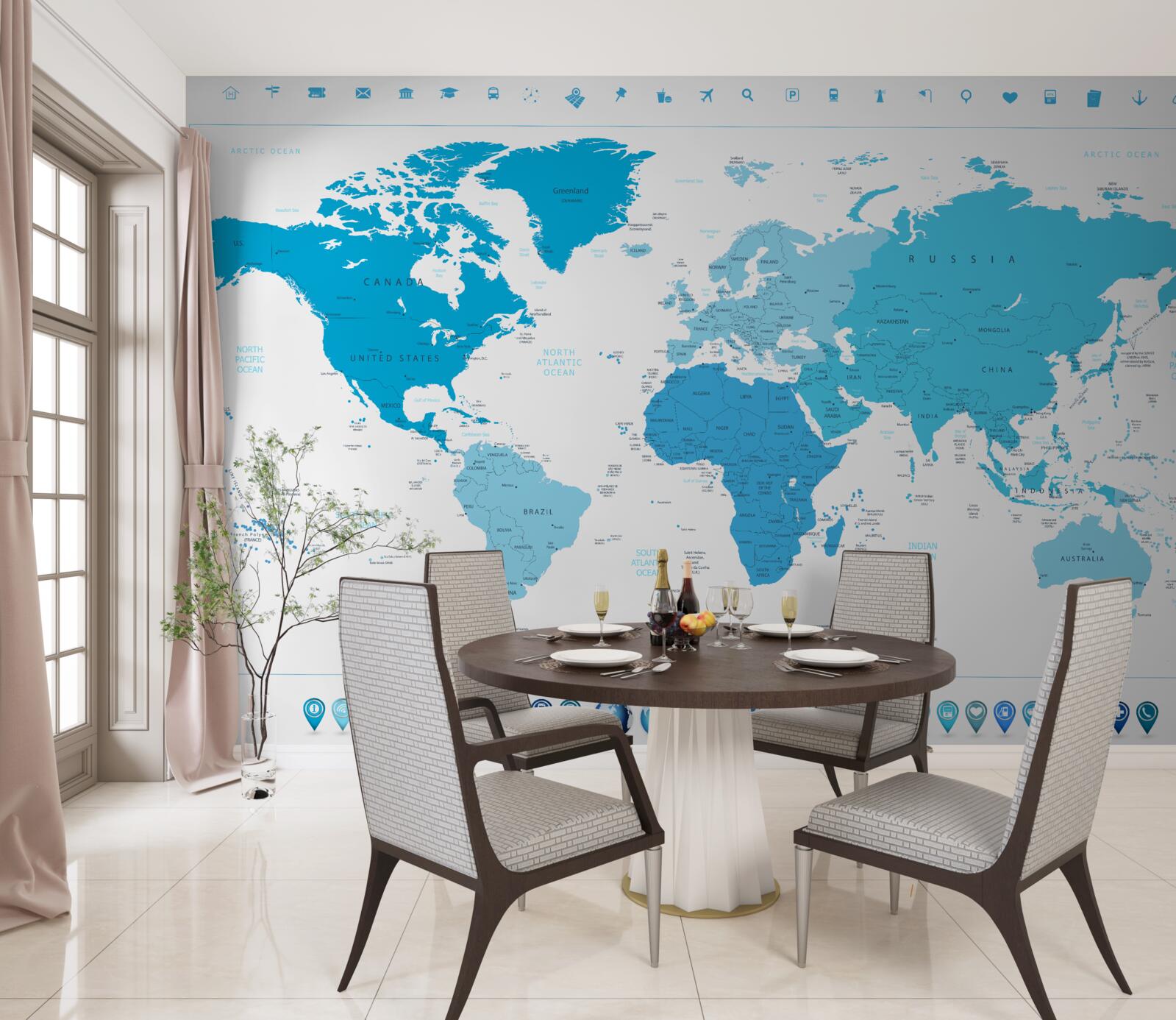 Papier peint ombre bleue sur la carte du monde