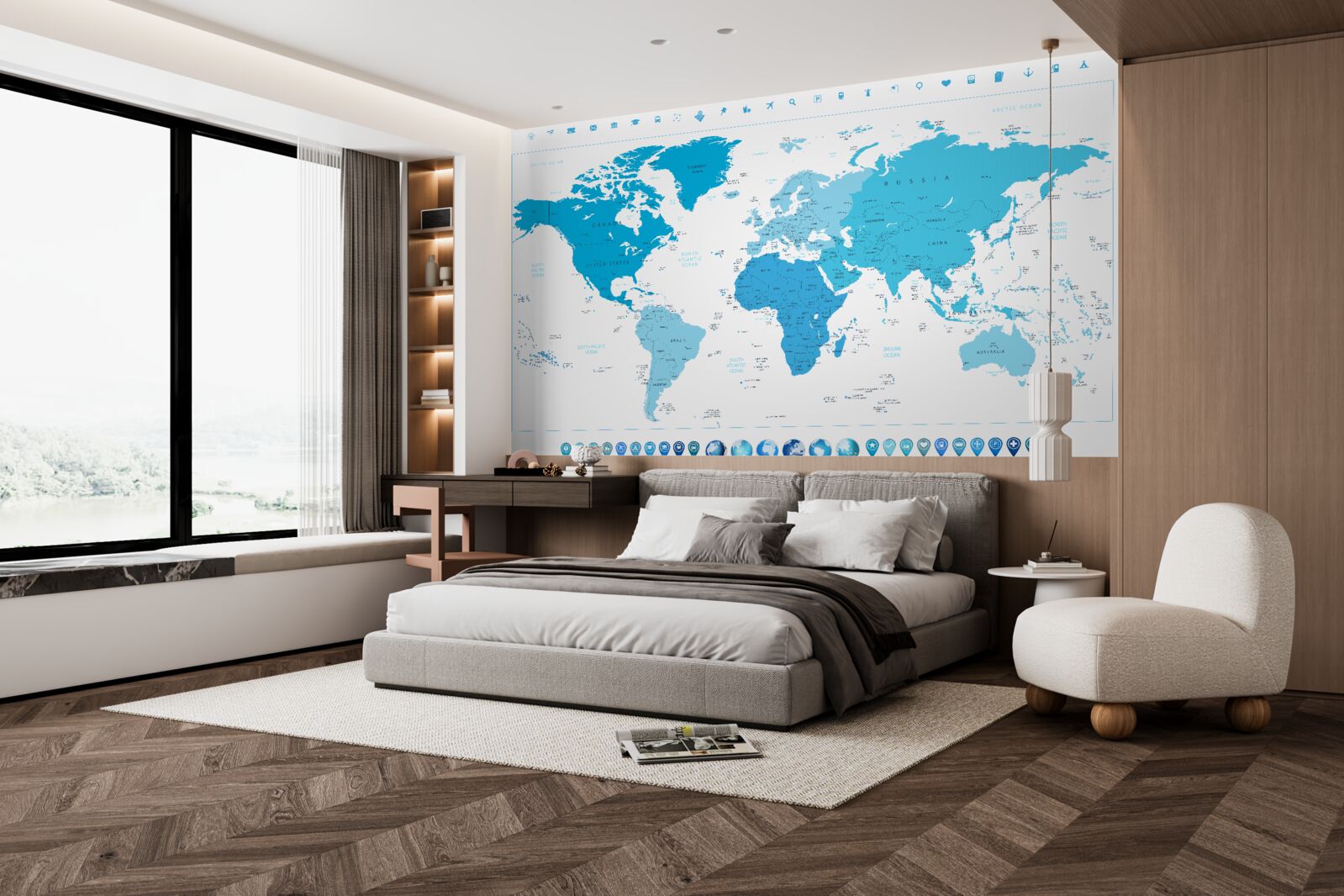 Papier peint ombre bleue sur la carte du monde