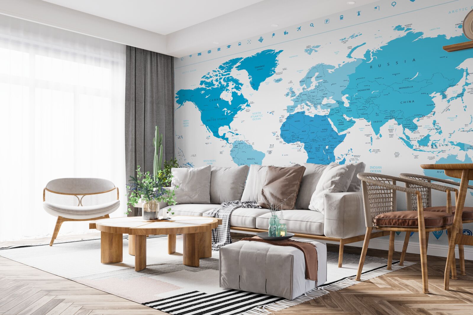 Papier peint ombre bleue sur la carte du monde