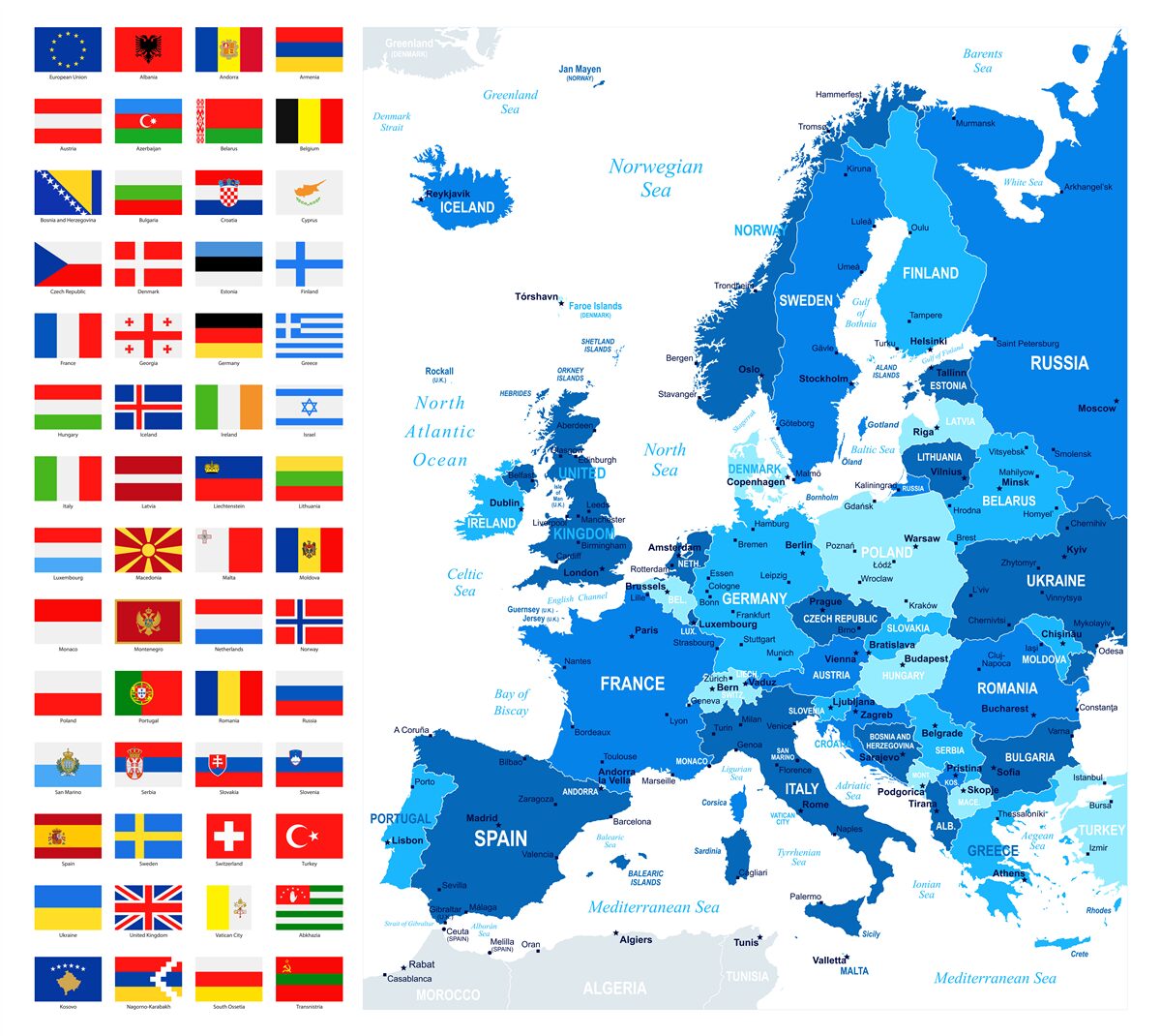 Papier peint carte de l'europe avec les drapeaux des pays
