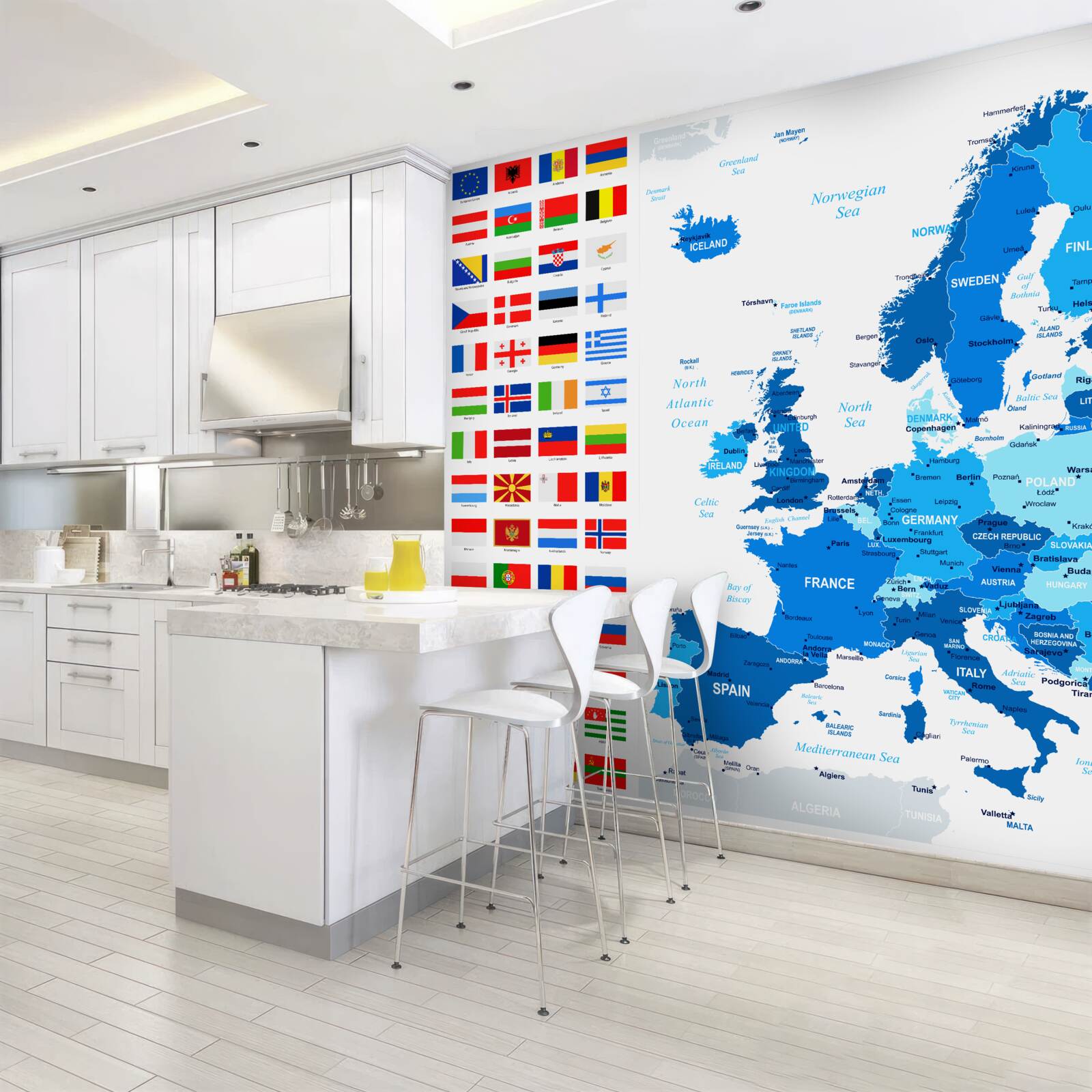 Papier peint carte de l'europe avec les drapeaux des pays