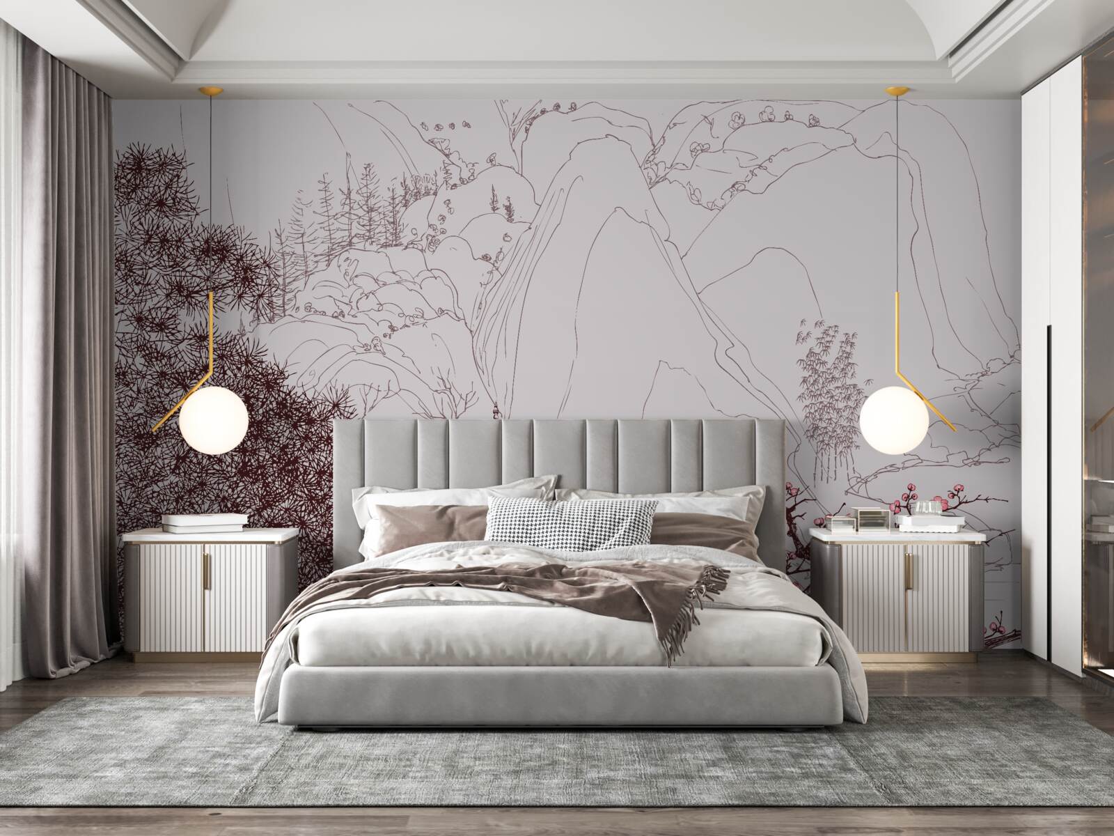 Papier peint Jardin de style japonais près d'une maison de campagne dans les montagnes