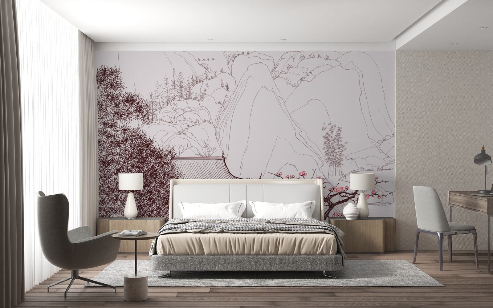 Papier peint Jardin de style japonais près d'une maison de campagne dans les montagnes