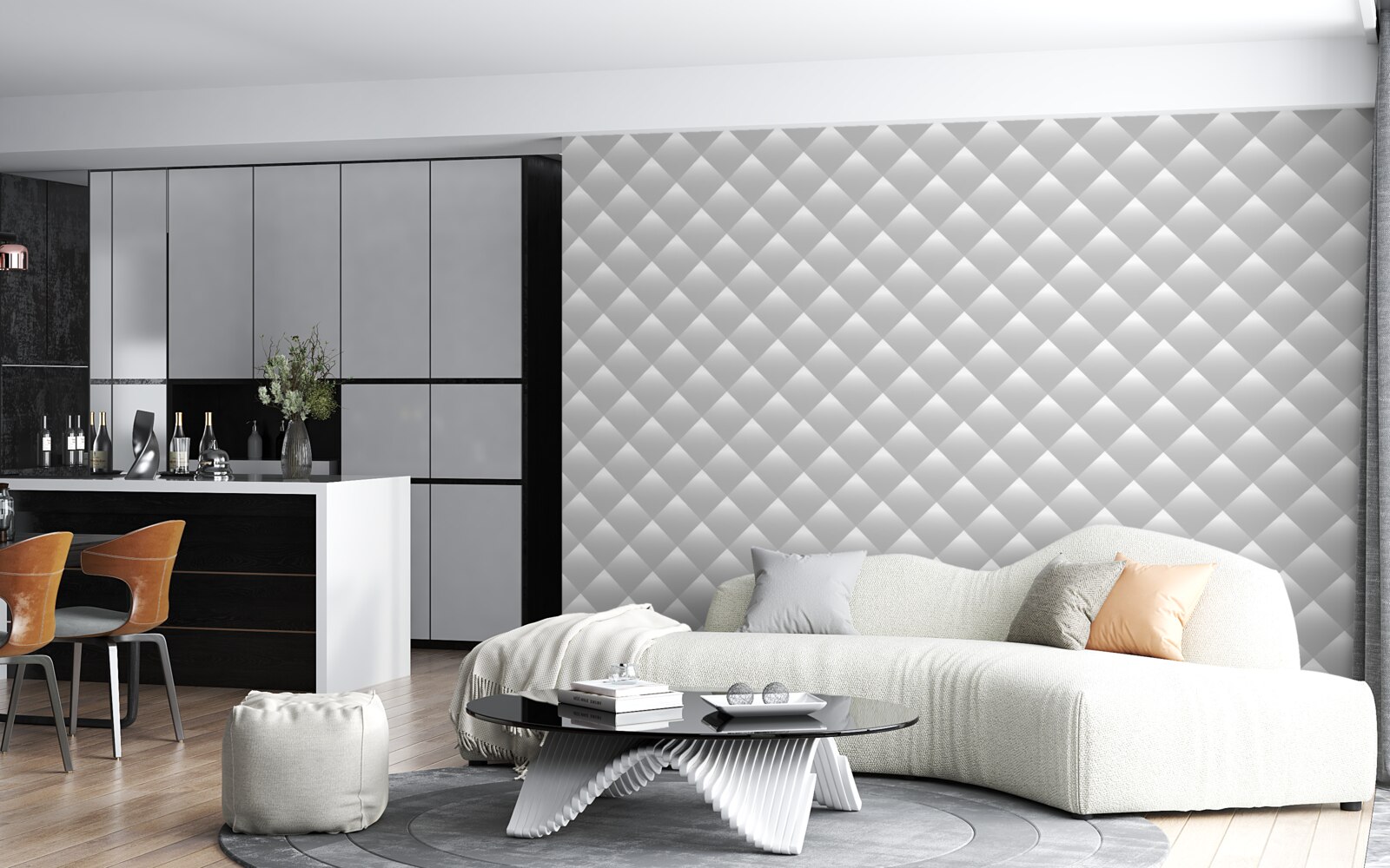 Papier peint texture argentée en forme de diamant