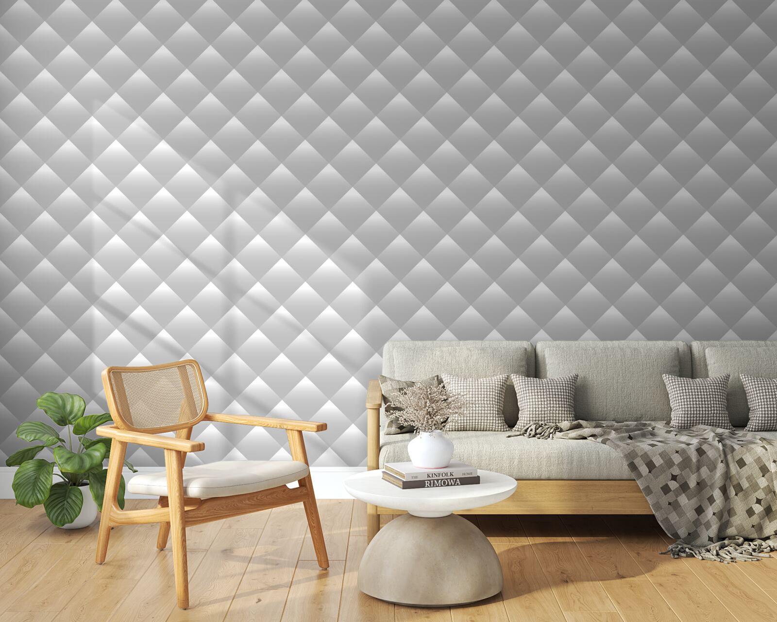 Papier peint texture argentée en forme de diamant