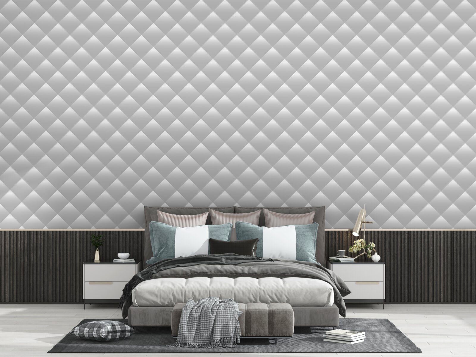 Papier peint texture argentée en forme de diamant