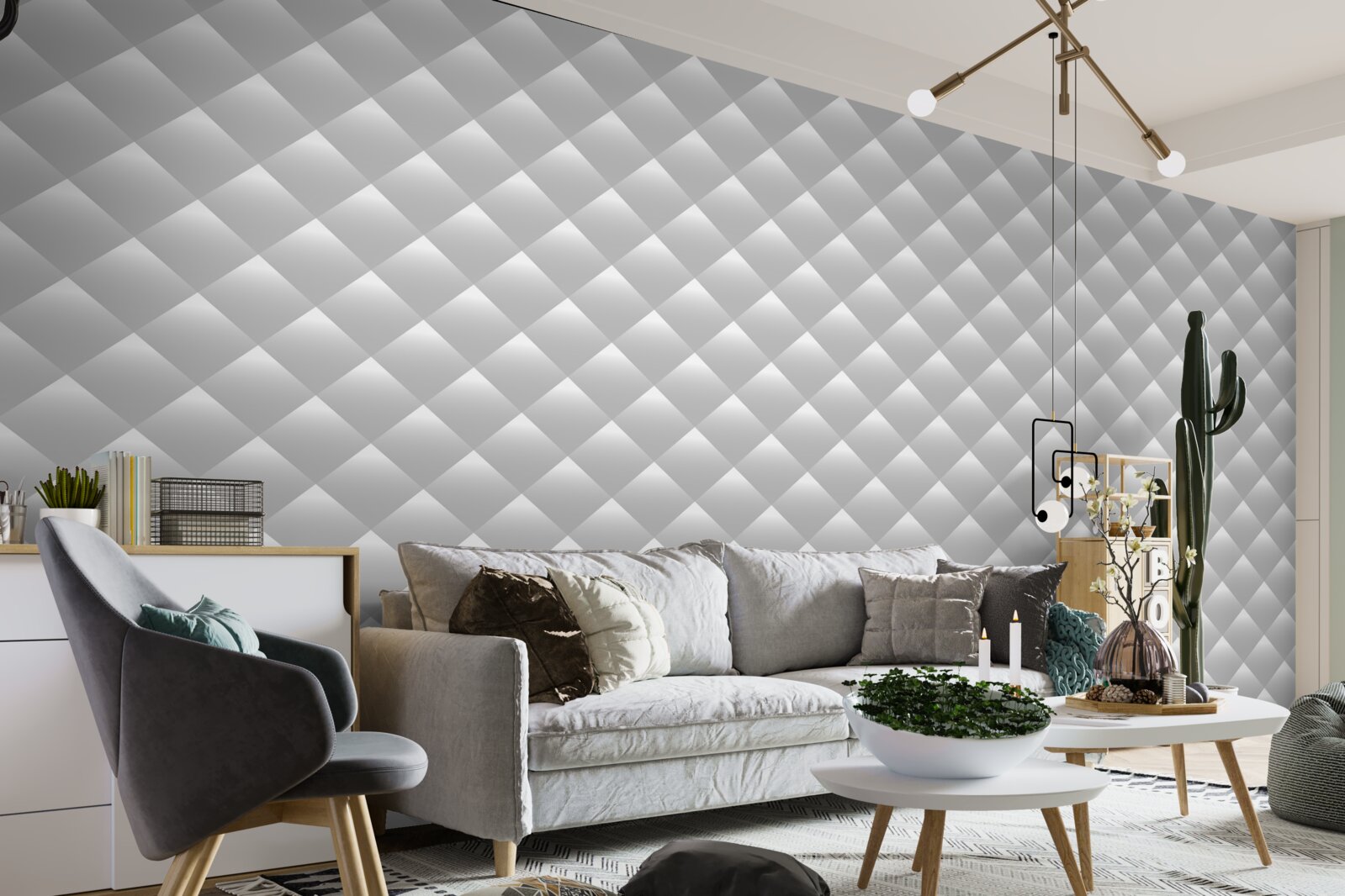 Papier peint texture argentée en forme de diamant