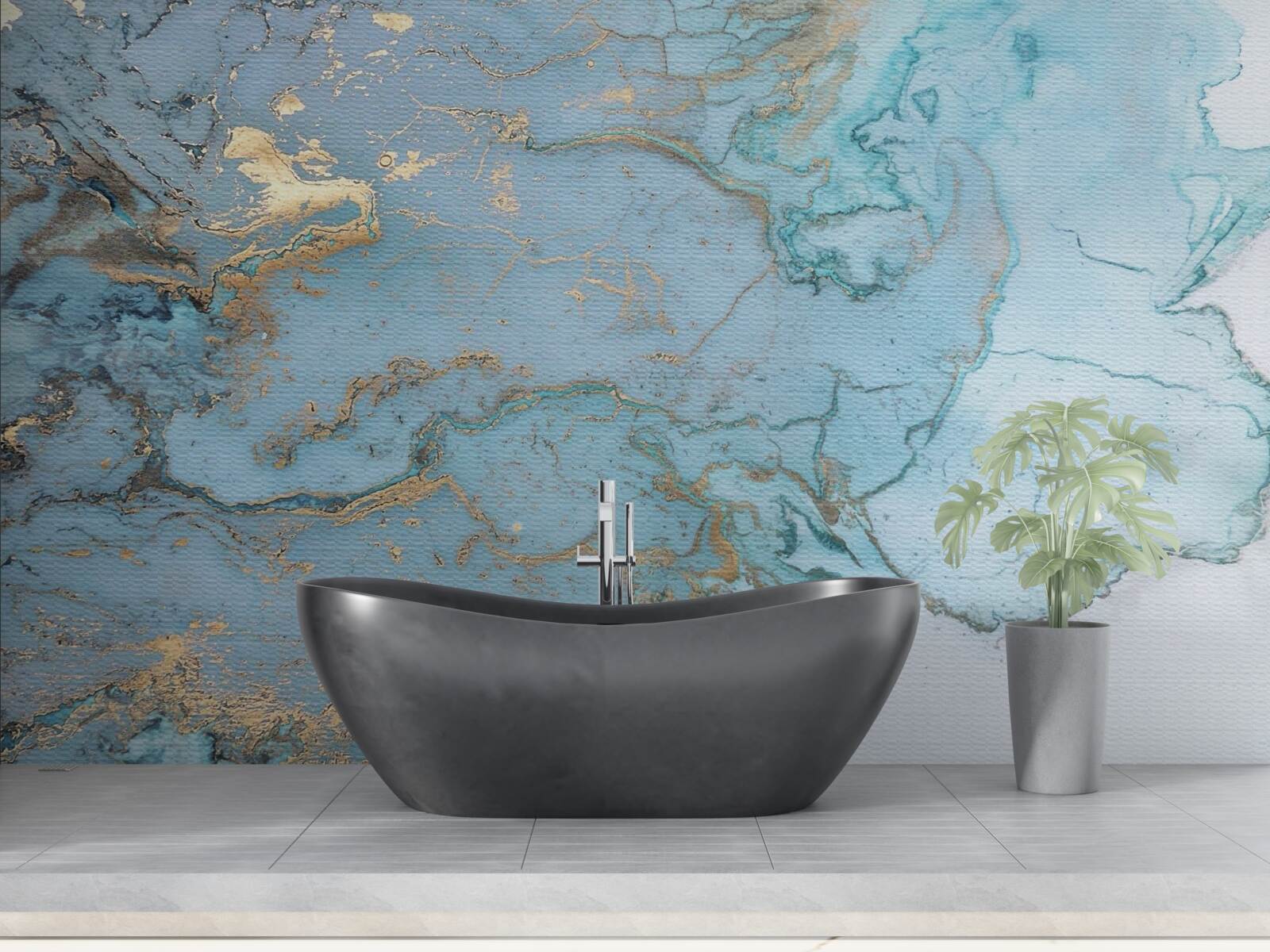 Papier peint marbre bleu avec velours doré