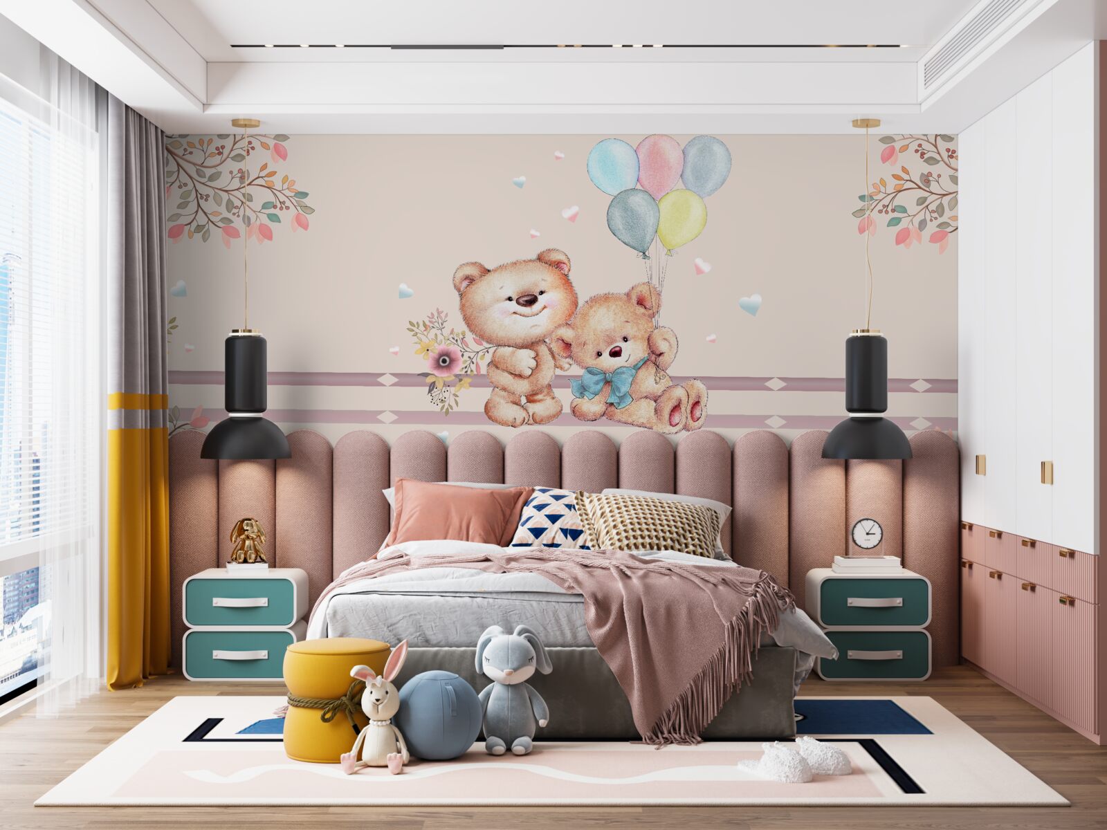 Papier peint ours avec des balles