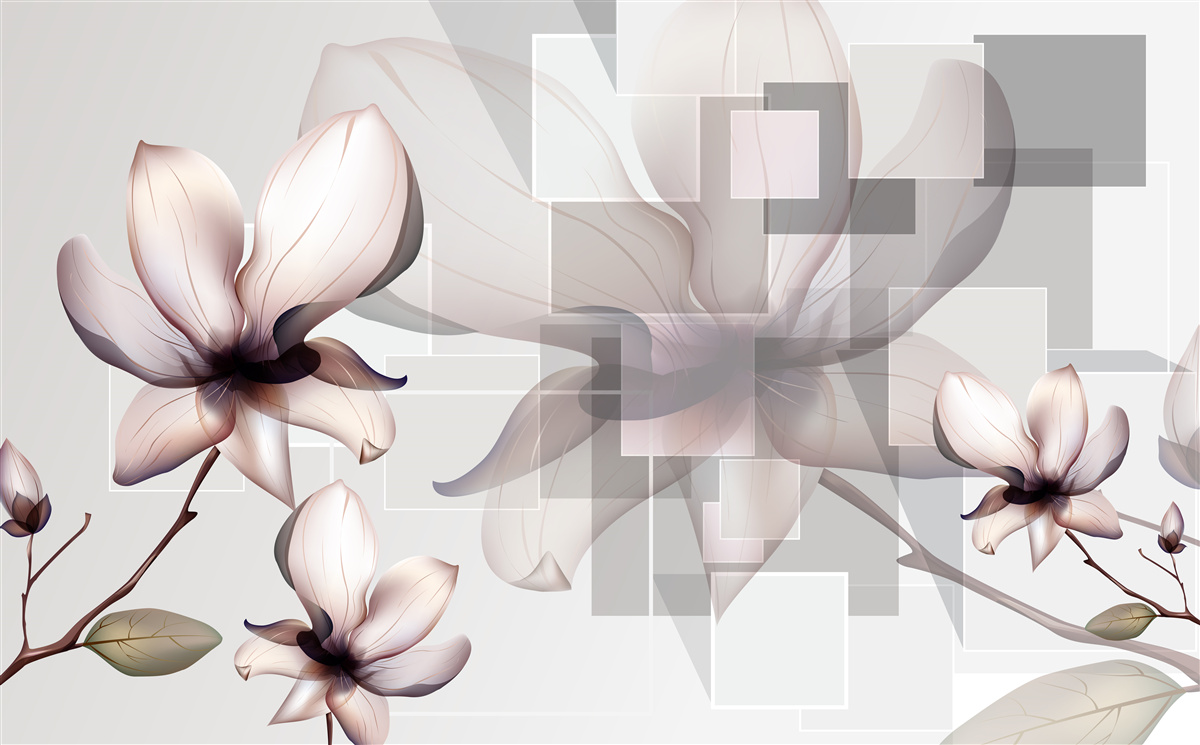 Papier peint grands magnolias blancs