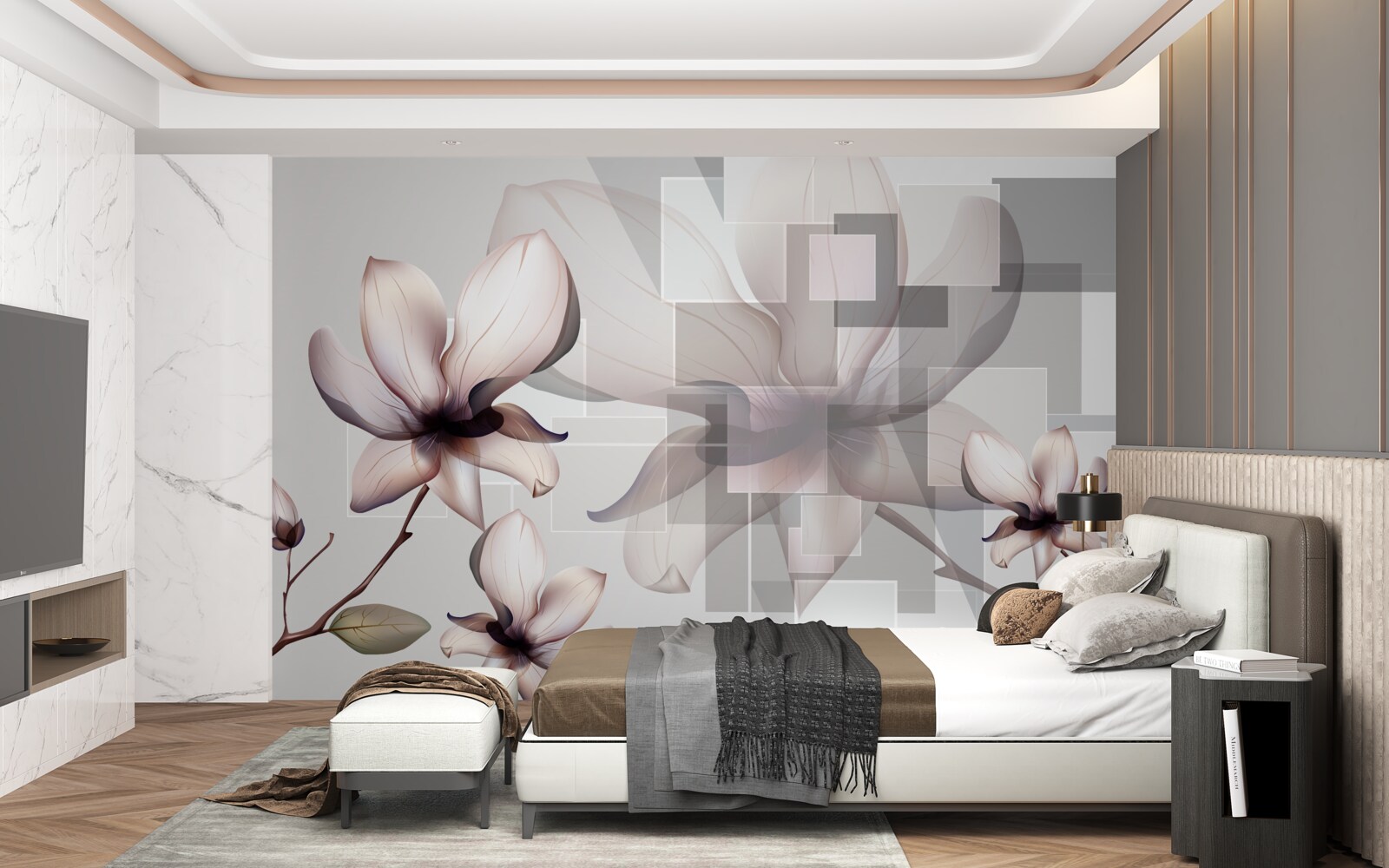 Papier peint grands magnolias blancs