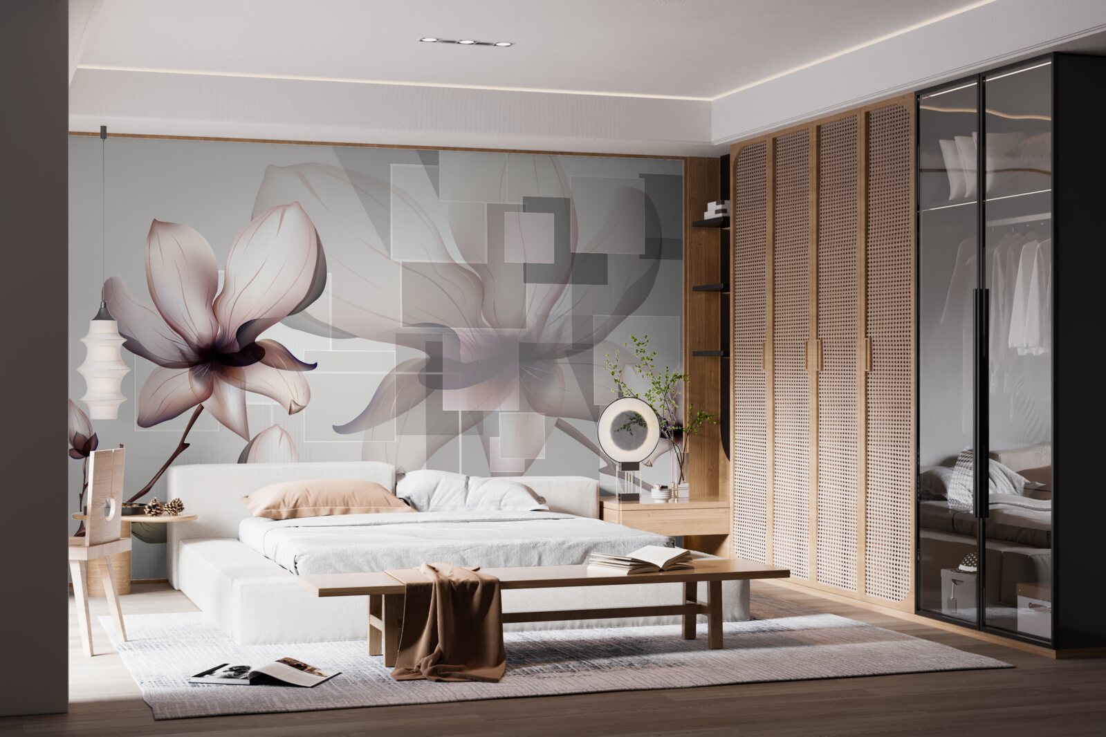 Papier peint grands magnolias blancs