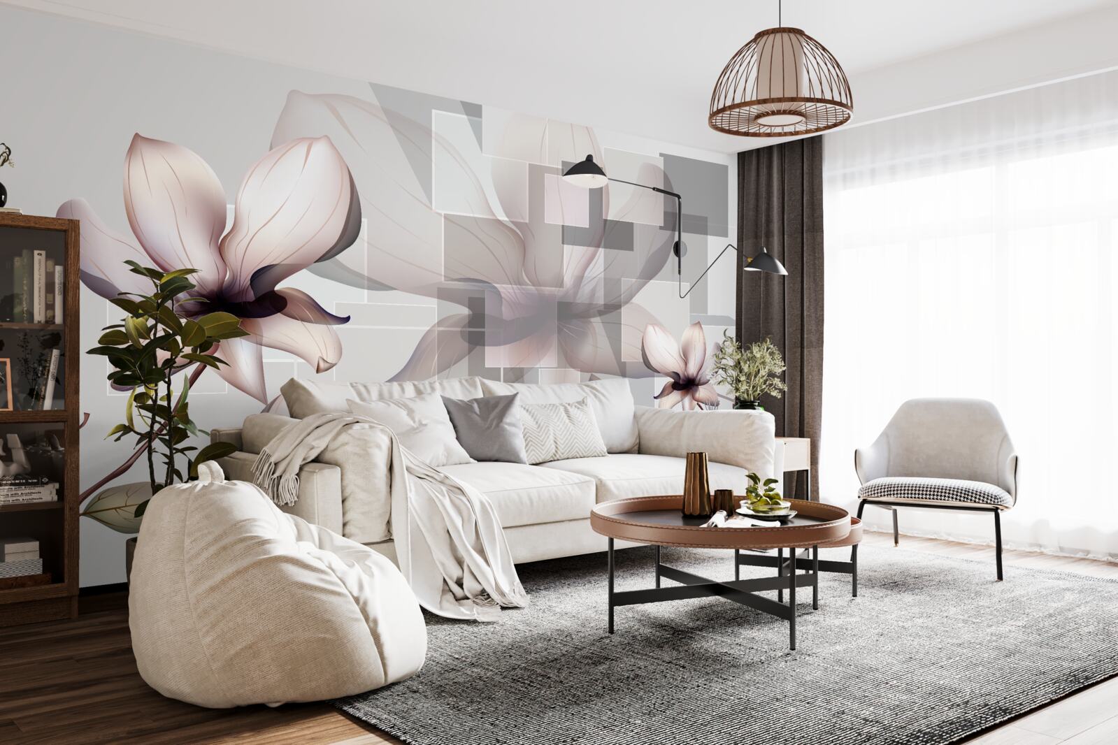 Papier peint grands magnolias blancs