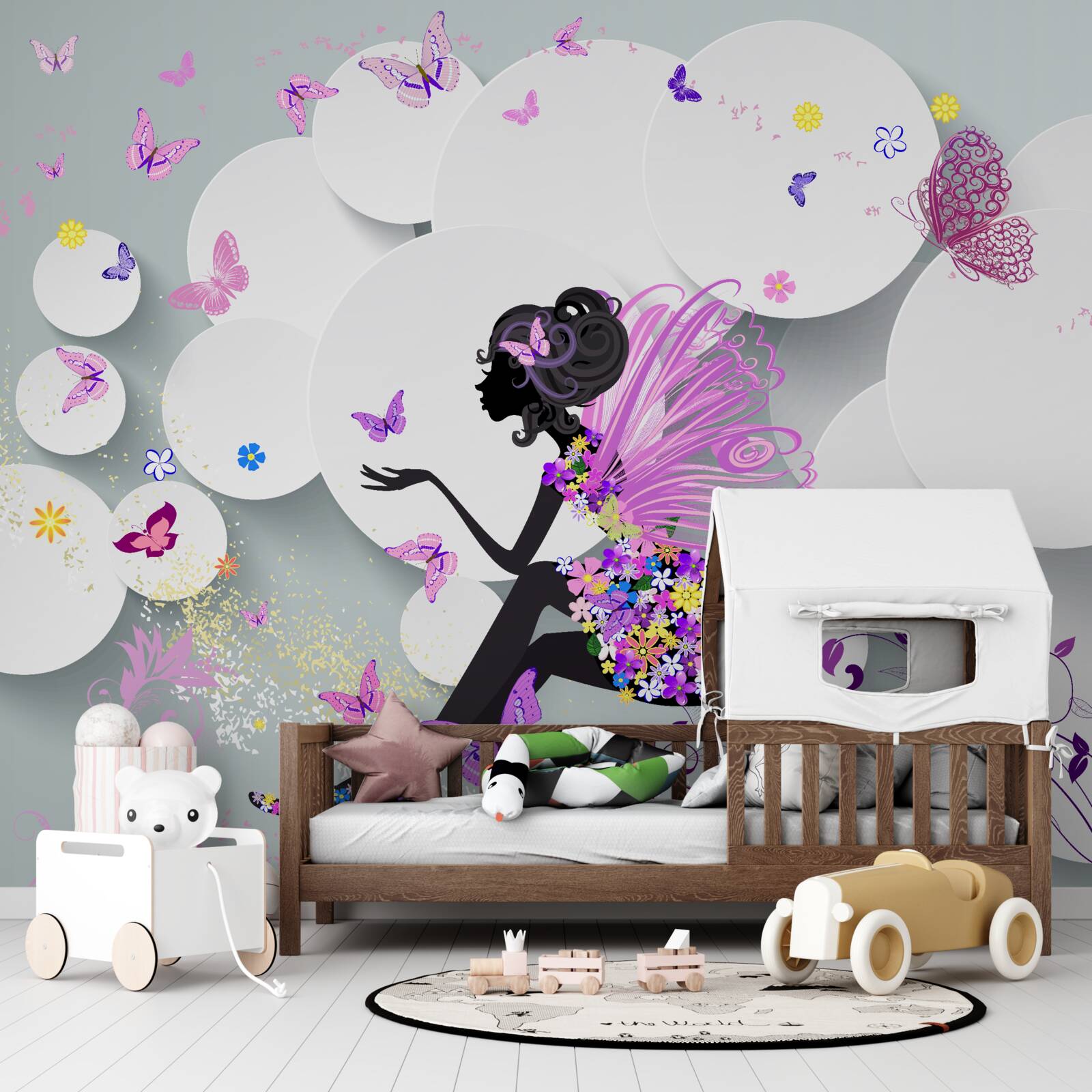 Papier peint fille représentée dans une robe à fleurs