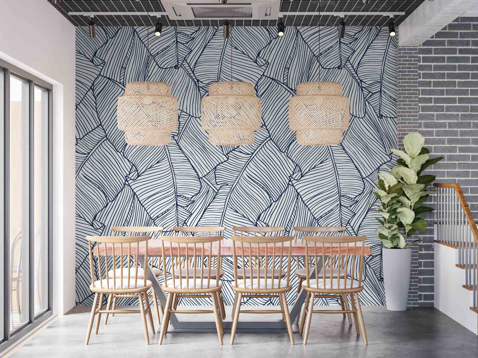 Papier peint image de feuilles bleues tropicales