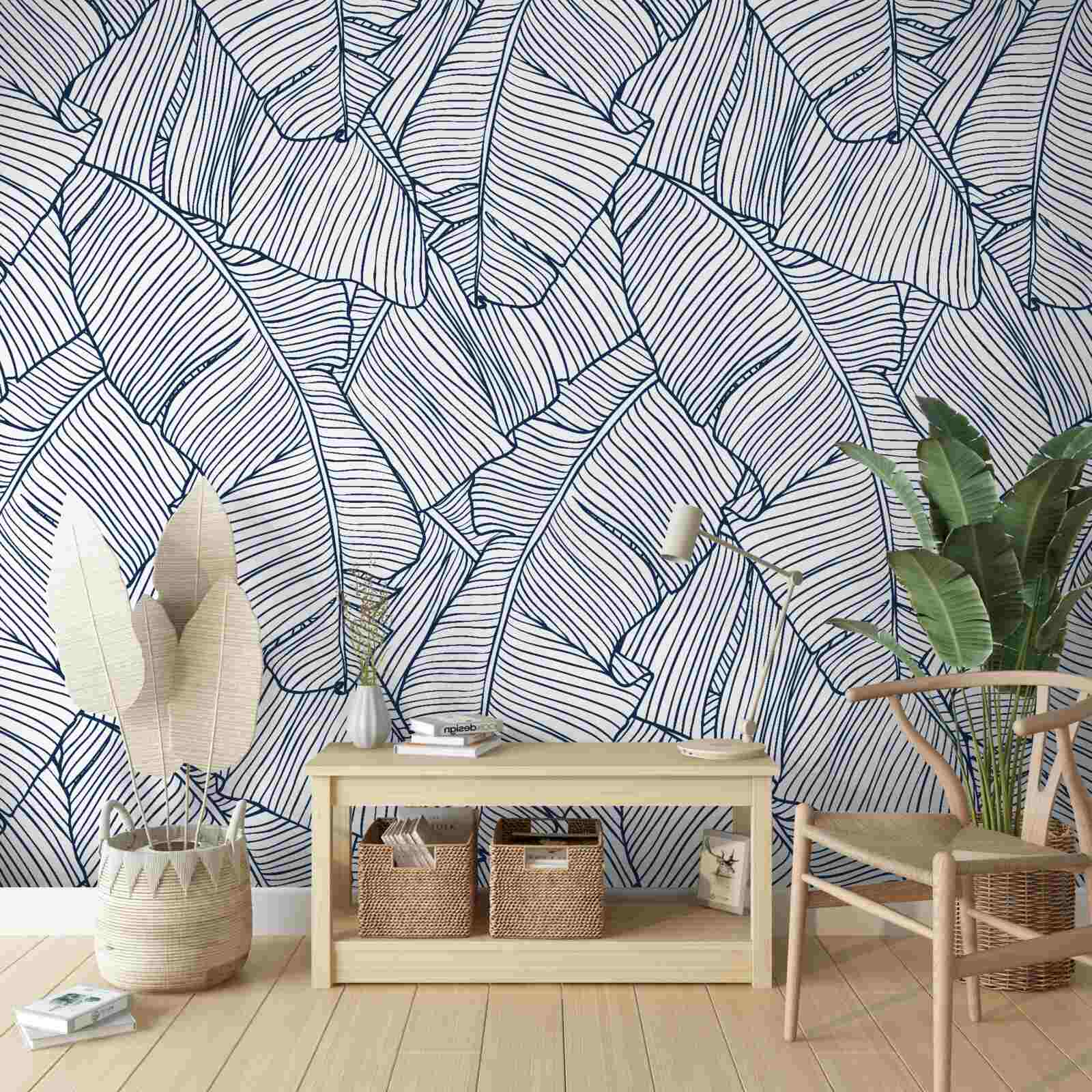 Papier peint image de feuilles bleues tropicales