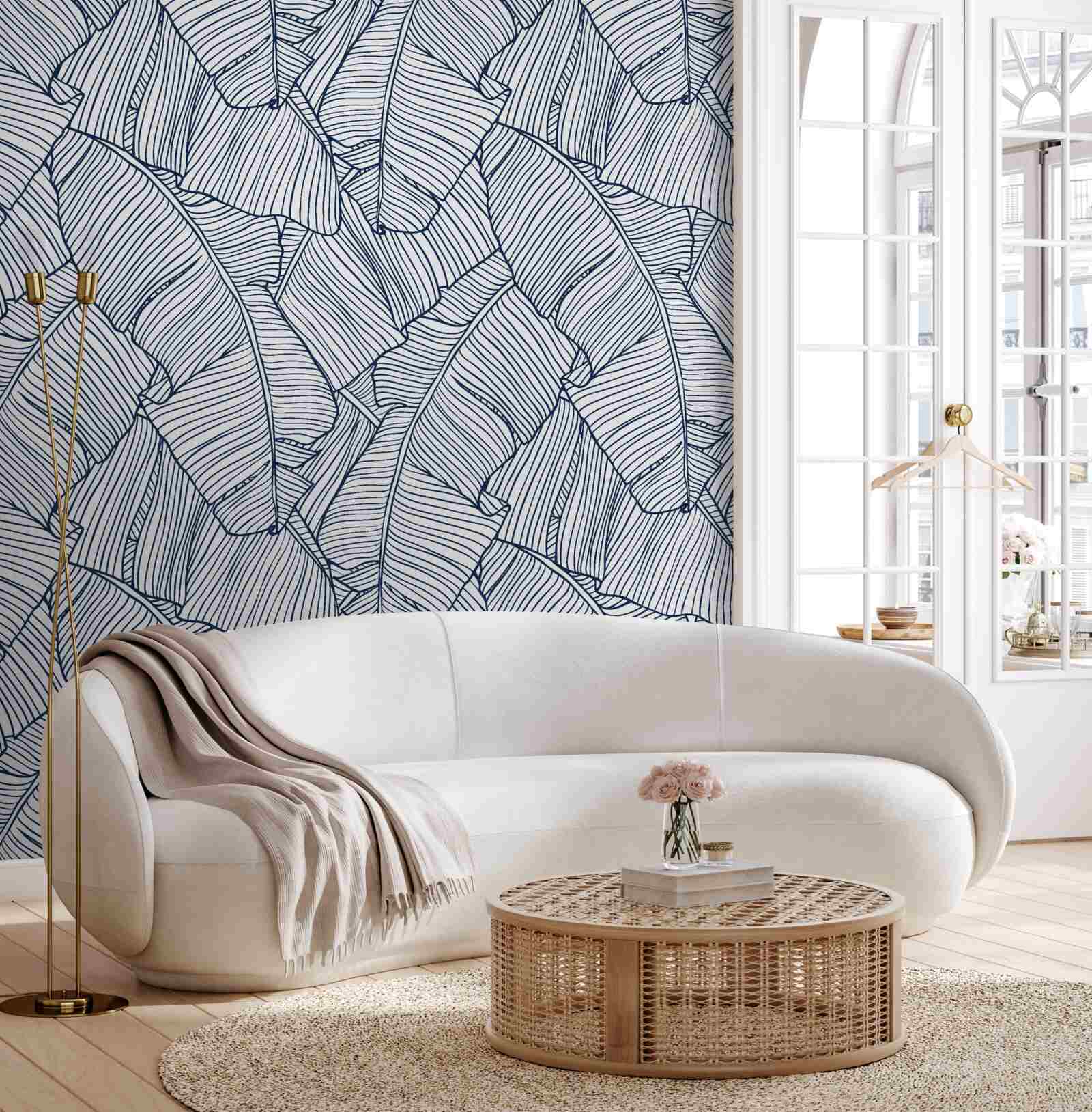 Papier peint image de feuilles bleues tropicales