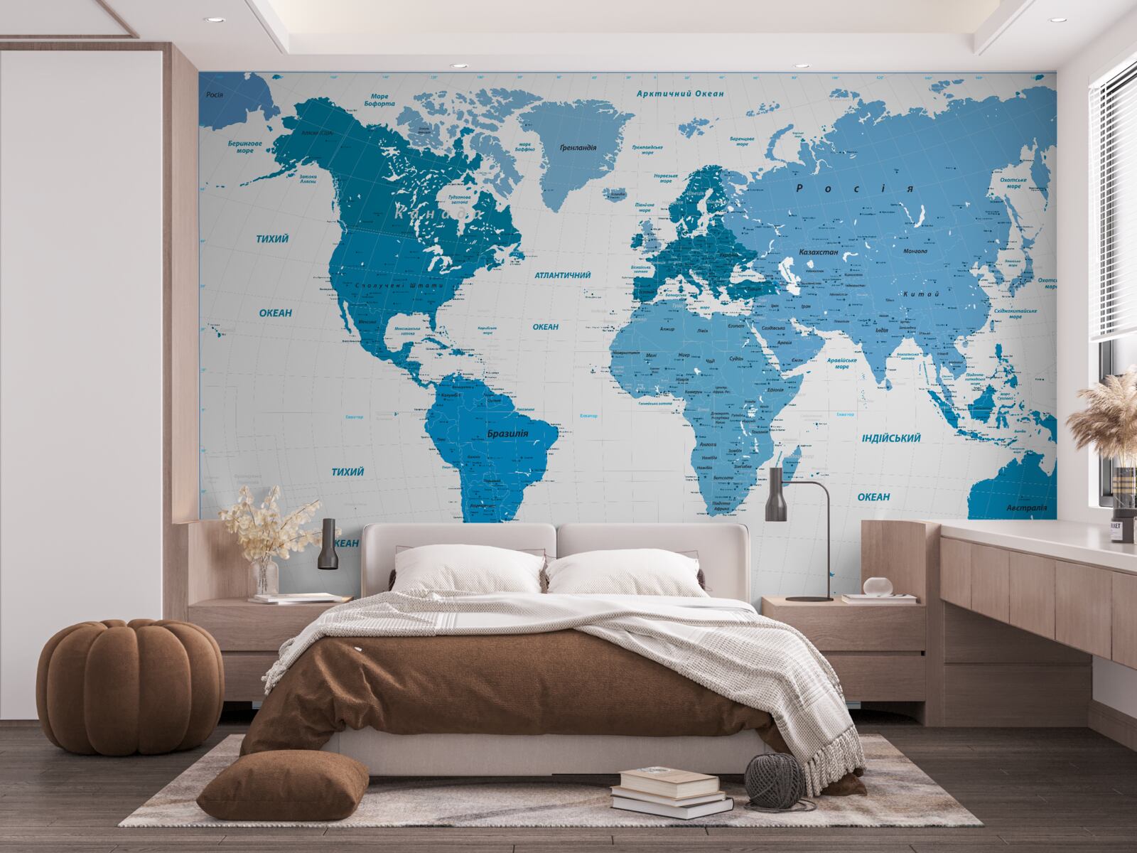 Papier peint carte du monde bleue