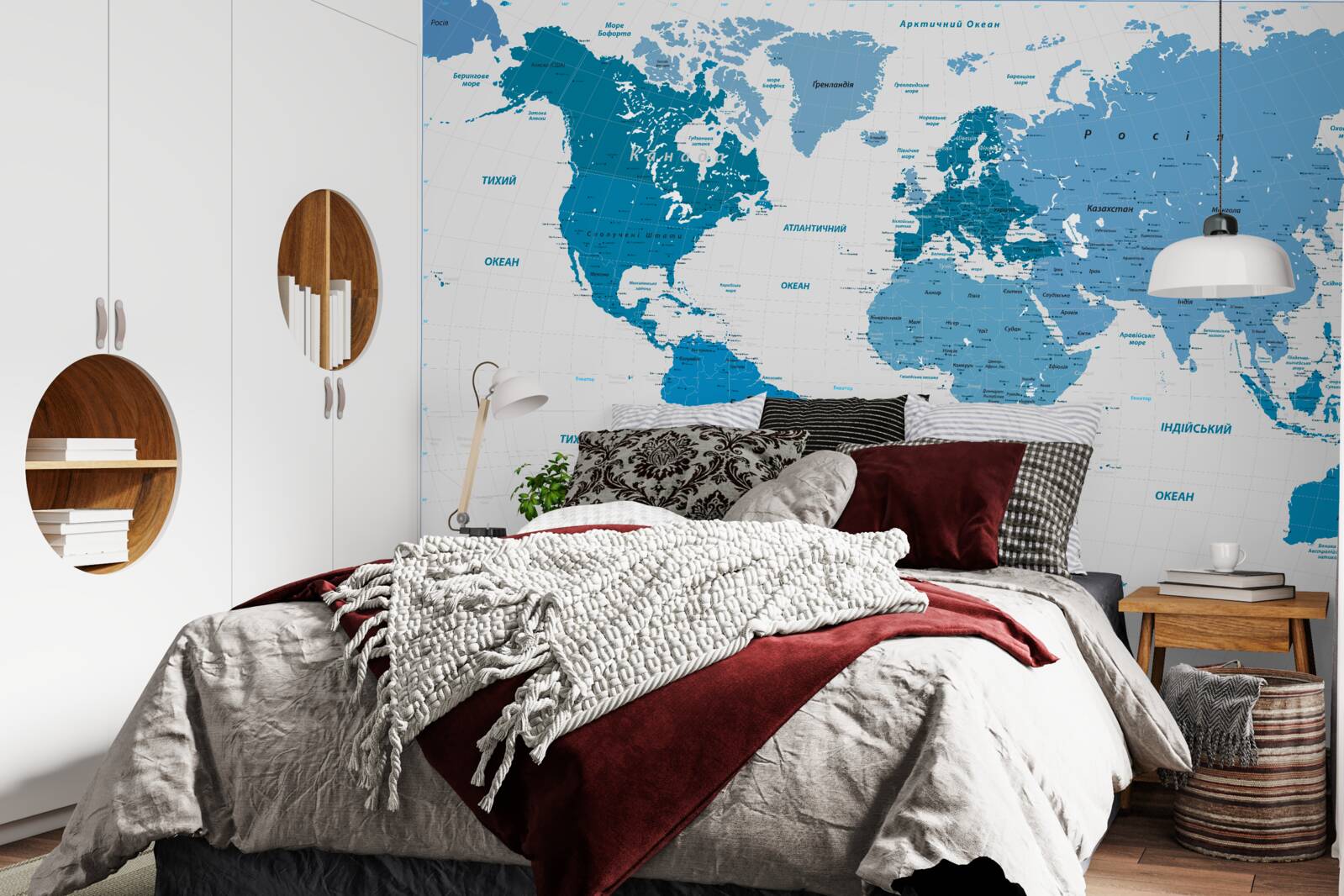 Papier peint carte du monde bleue