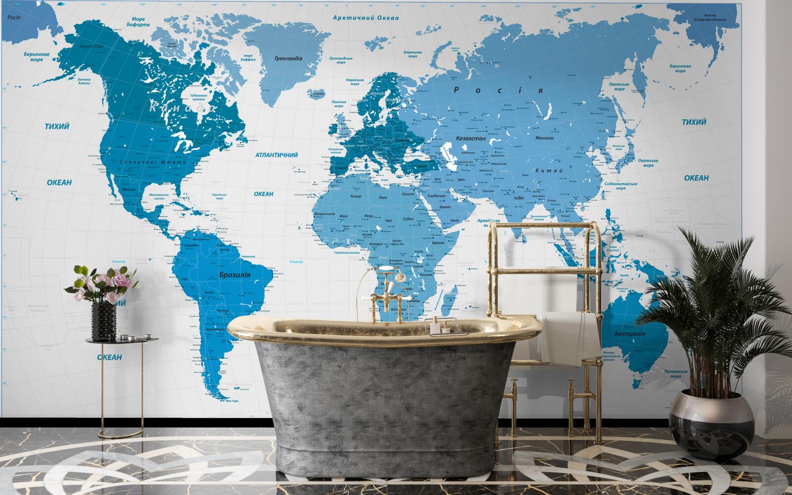 Papier peint carte du monde bleue