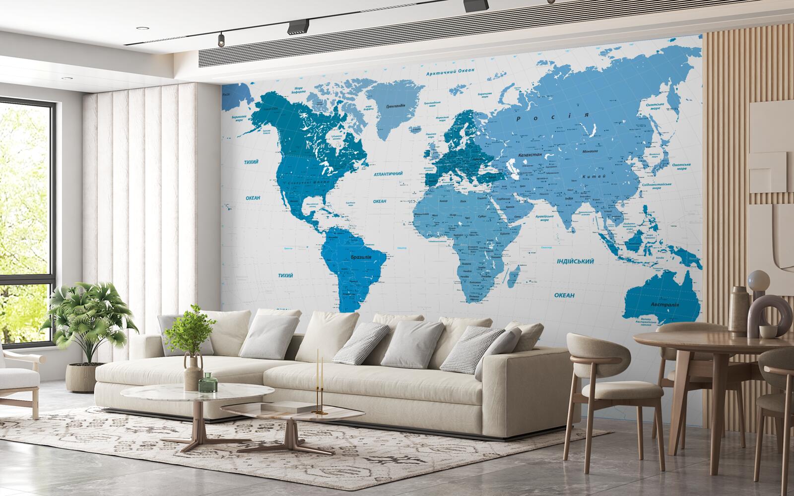 Papier peint carte du monde bleue