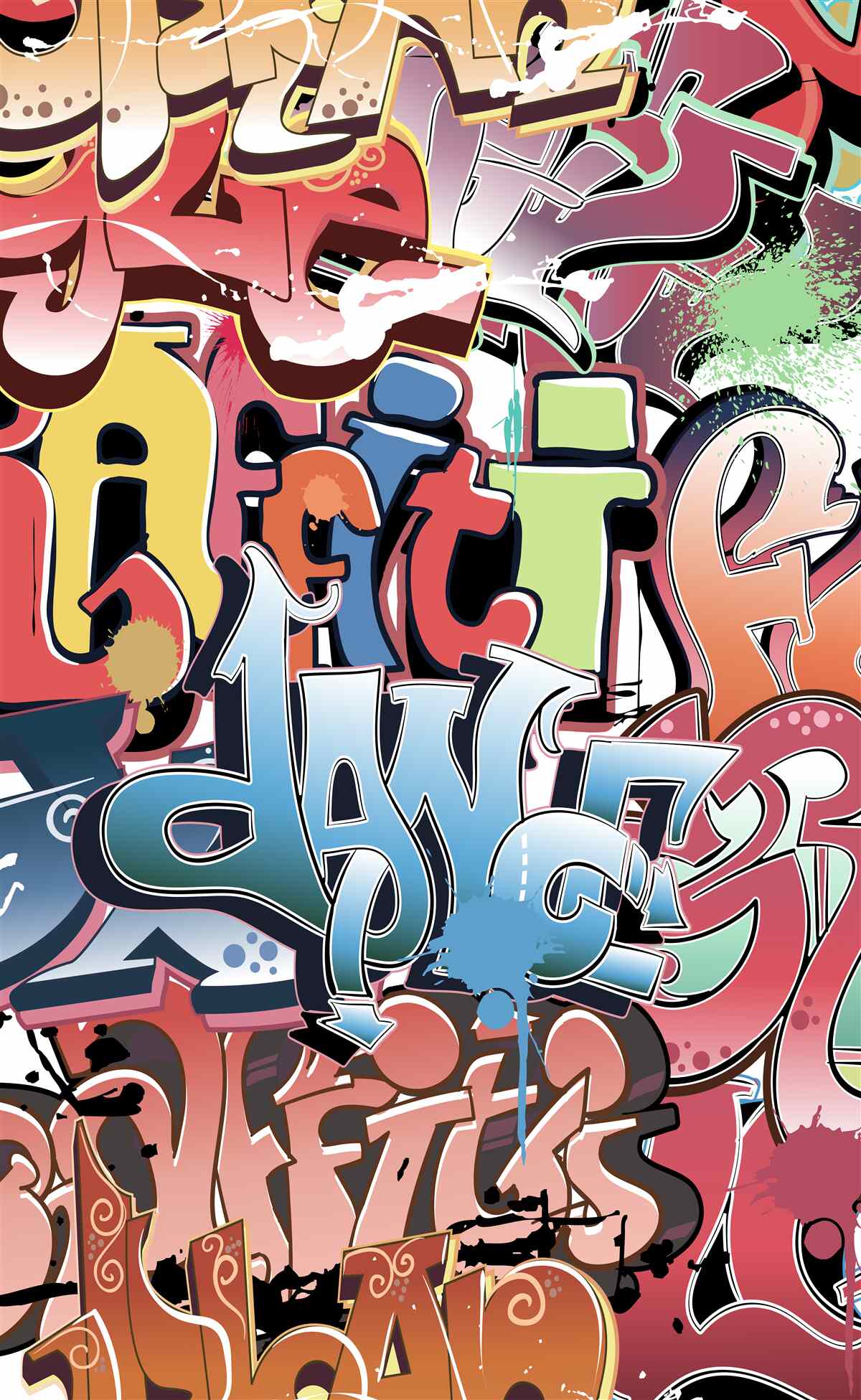 Papier peint lettrage graffiti en différentes couleurs