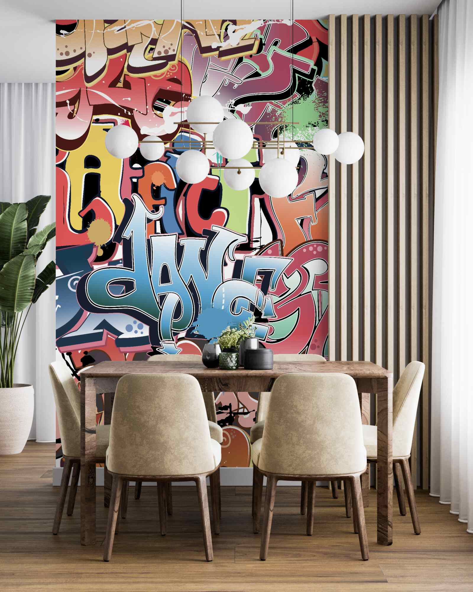 Papier peint lettrage graffiti en différentes couleurs