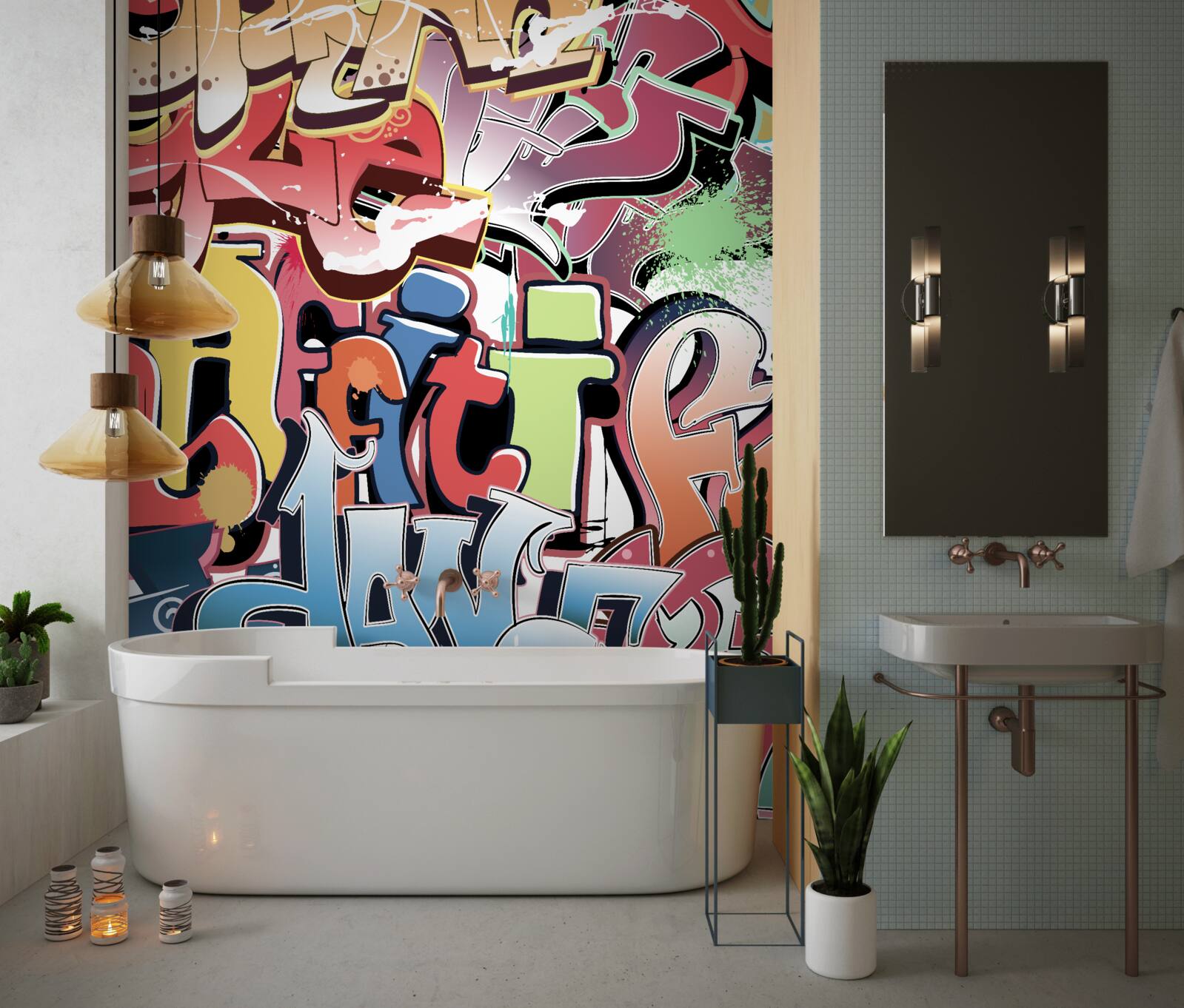 Papier peint lettrage graffiti en différentes couleurs