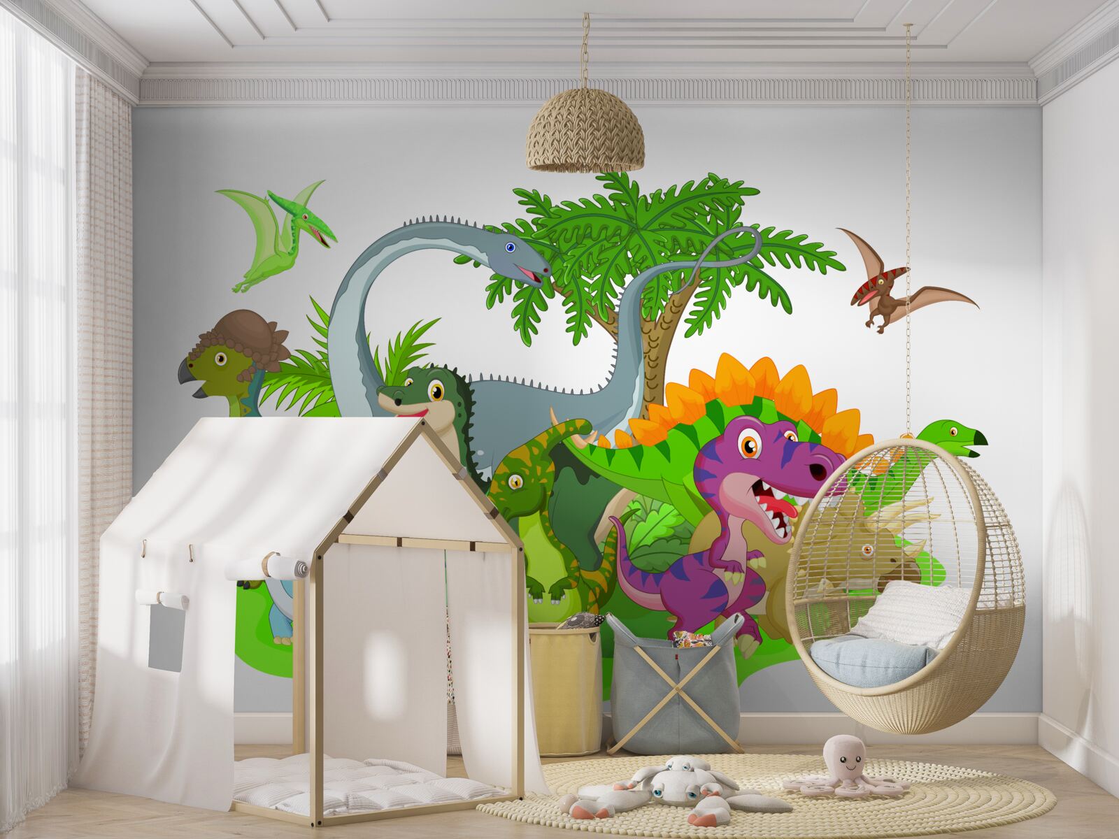 Papier peint dinosaures en dessin animé