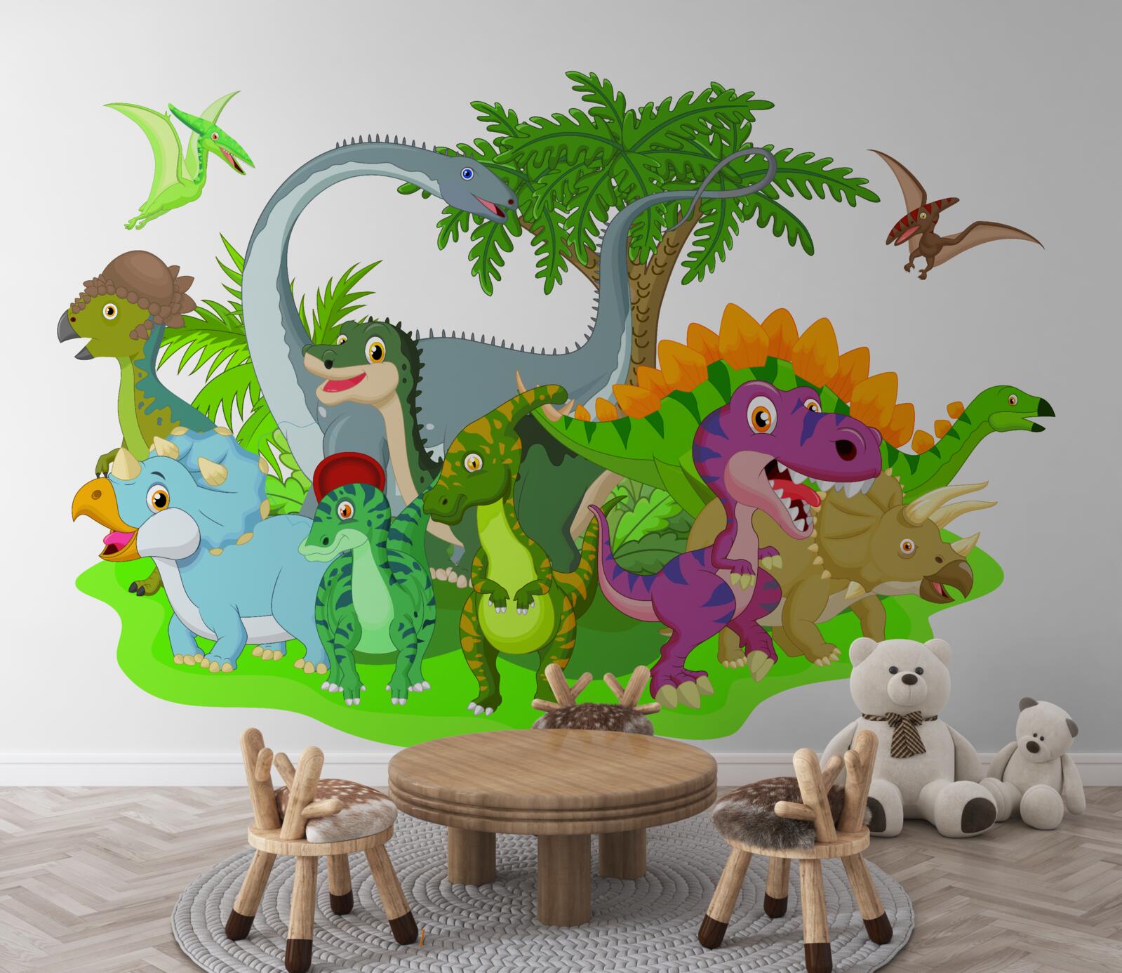 Papier peint dinosaures en dessin animé