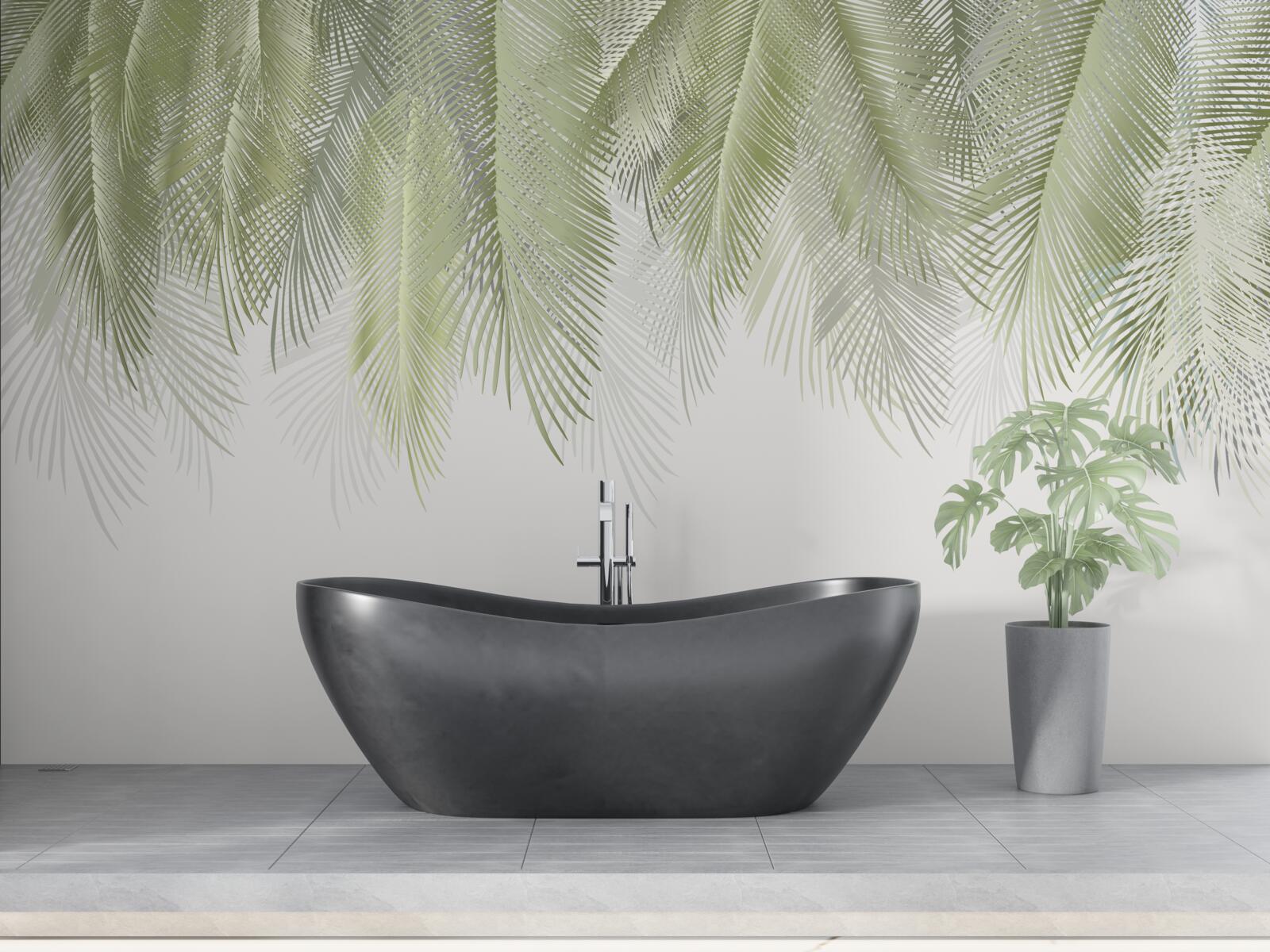 Papier peint Tropiques avec palmiers verts