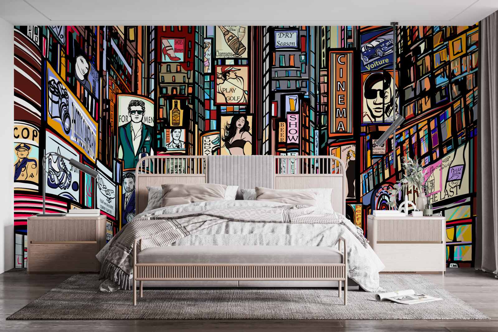 Papier peint la place est décorée de panneaux publicitaires