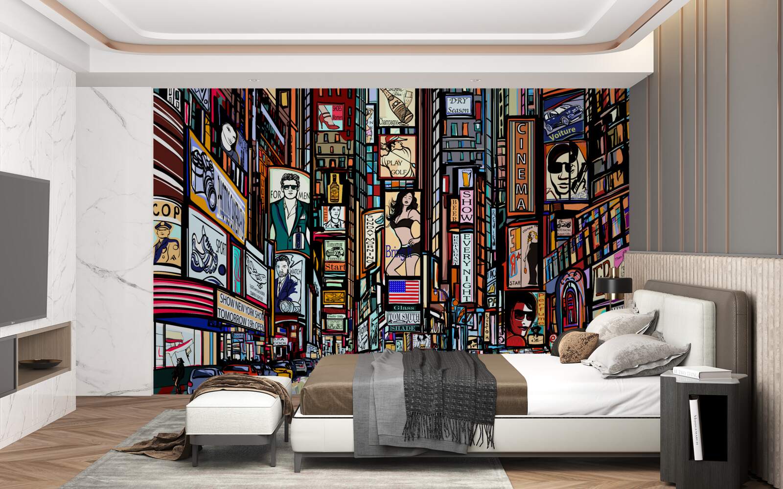 Papier peint la place est décorée de panneaux publicitaires