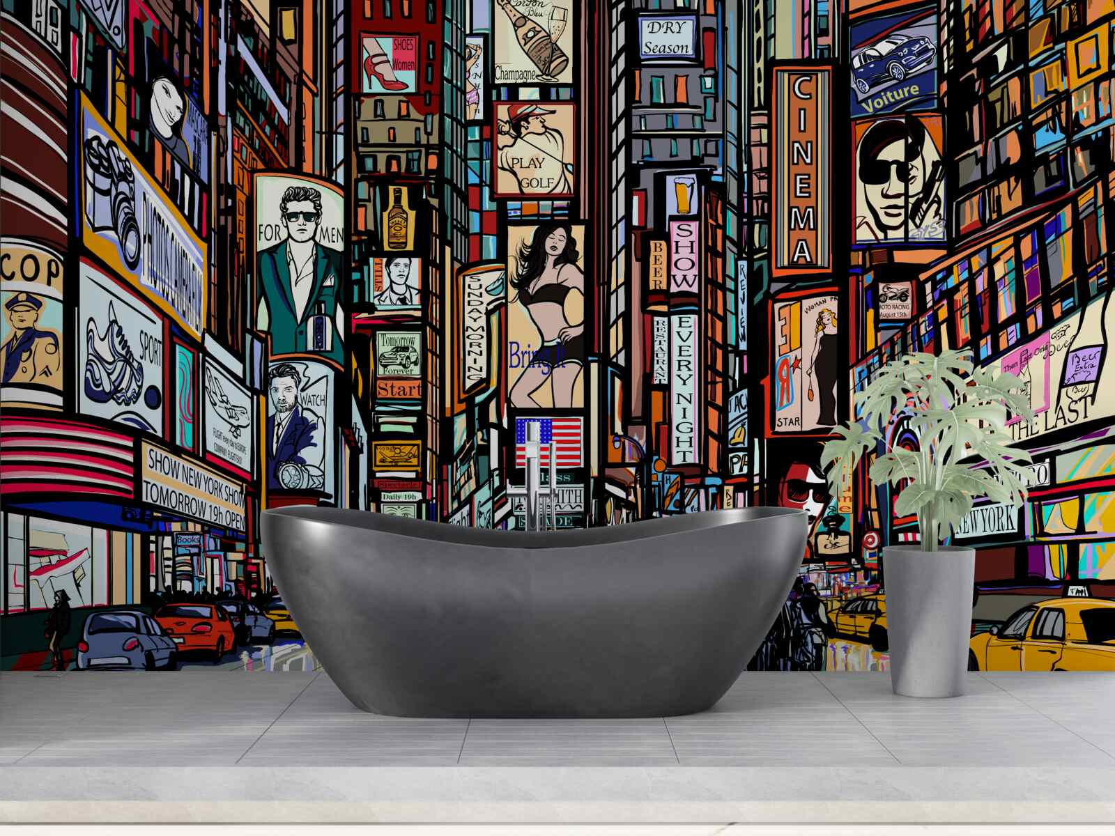 Papier peint la place est décorée de panneaux publicitaires