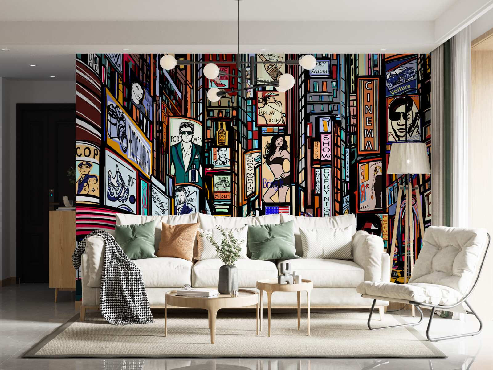 Papier peint la place est décorée de panneaux publicitaires