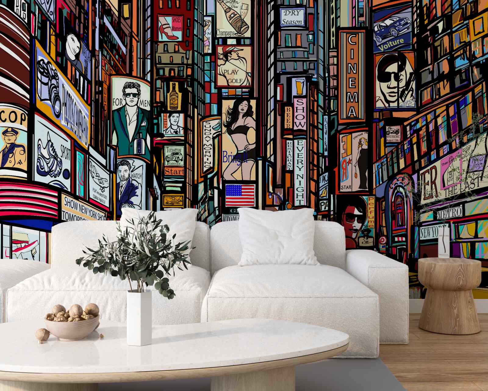 Papier peint la place est décorée de panneaux publicitaires