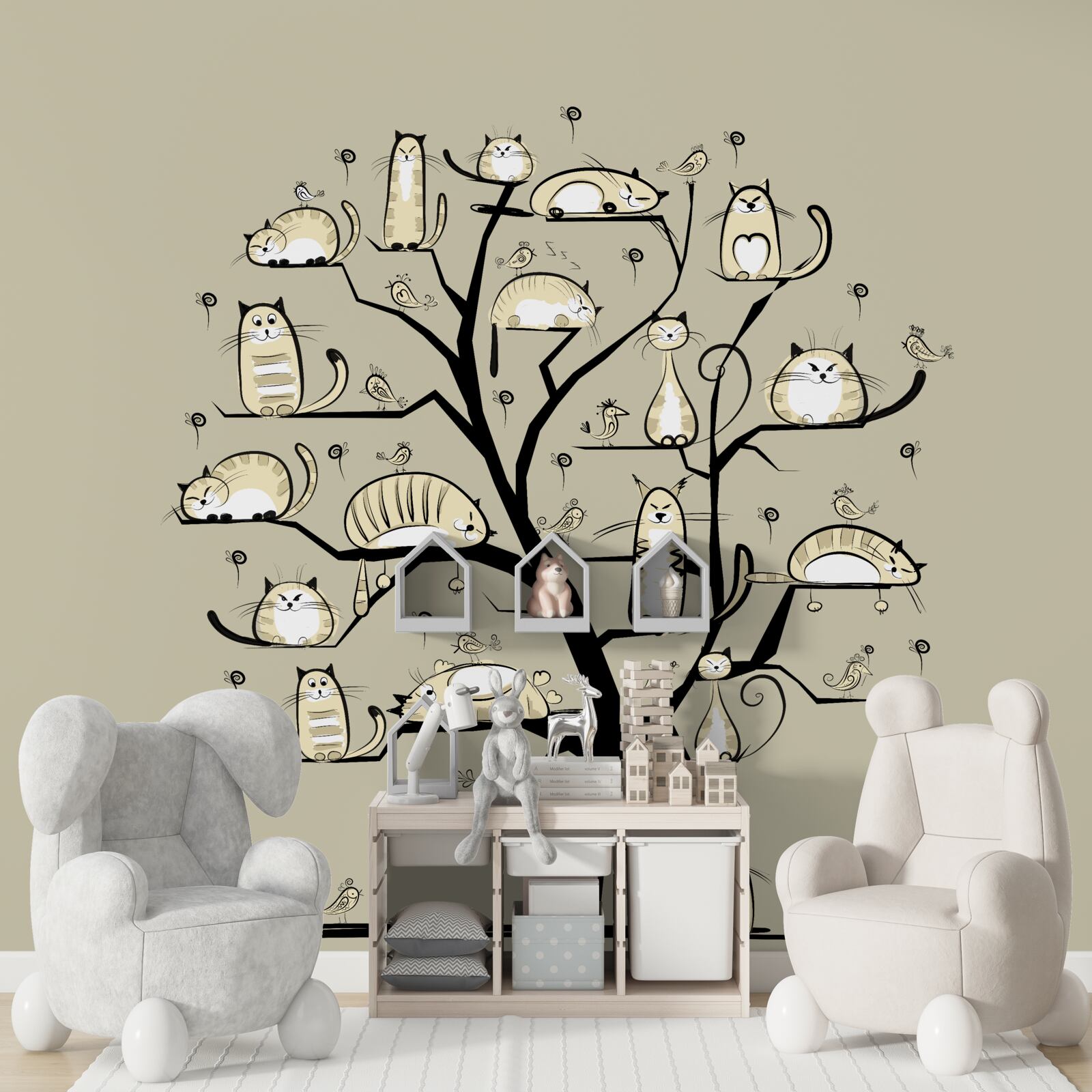 Papier peint chats sur une branche