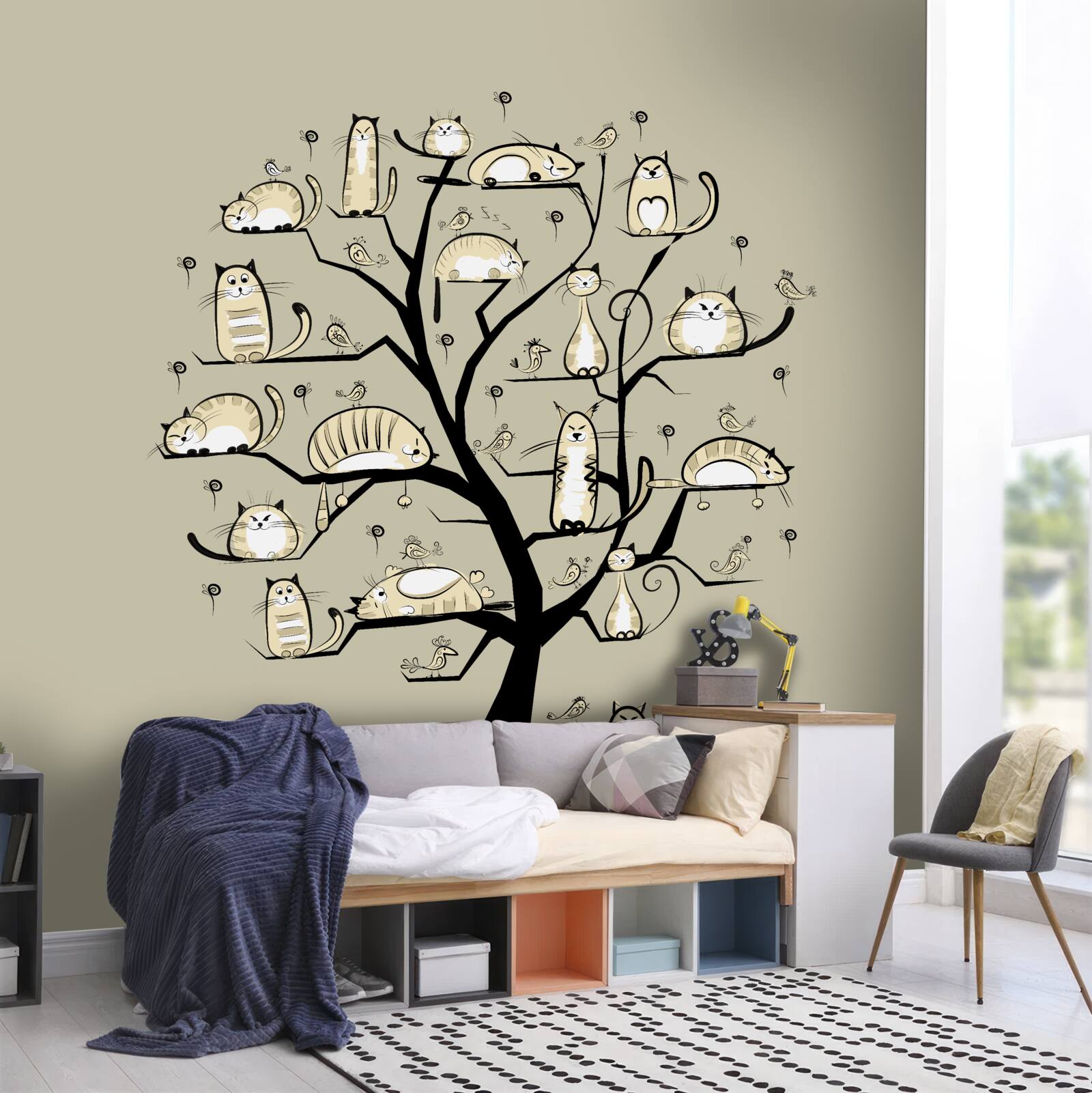 Papier peint chats sur une branche