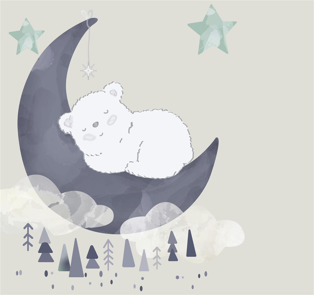 Papier peint un petit ours polaire fait une sieste sur la lune