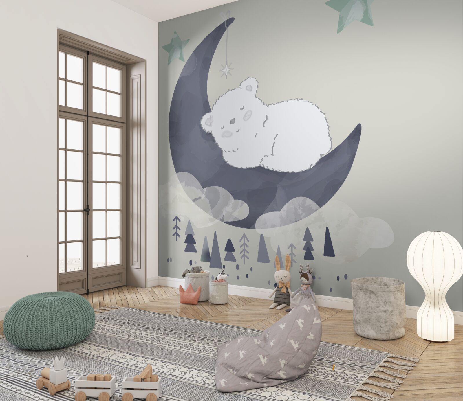 Papier peint un petit ours polaire fait une sieste sur la lune