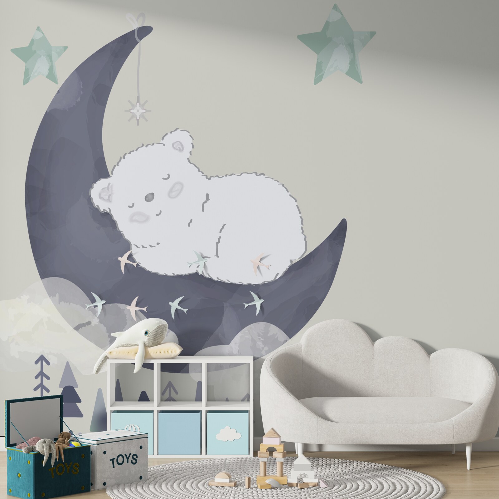 Papier peint un petit ours polaire fait une sieste sur la lune