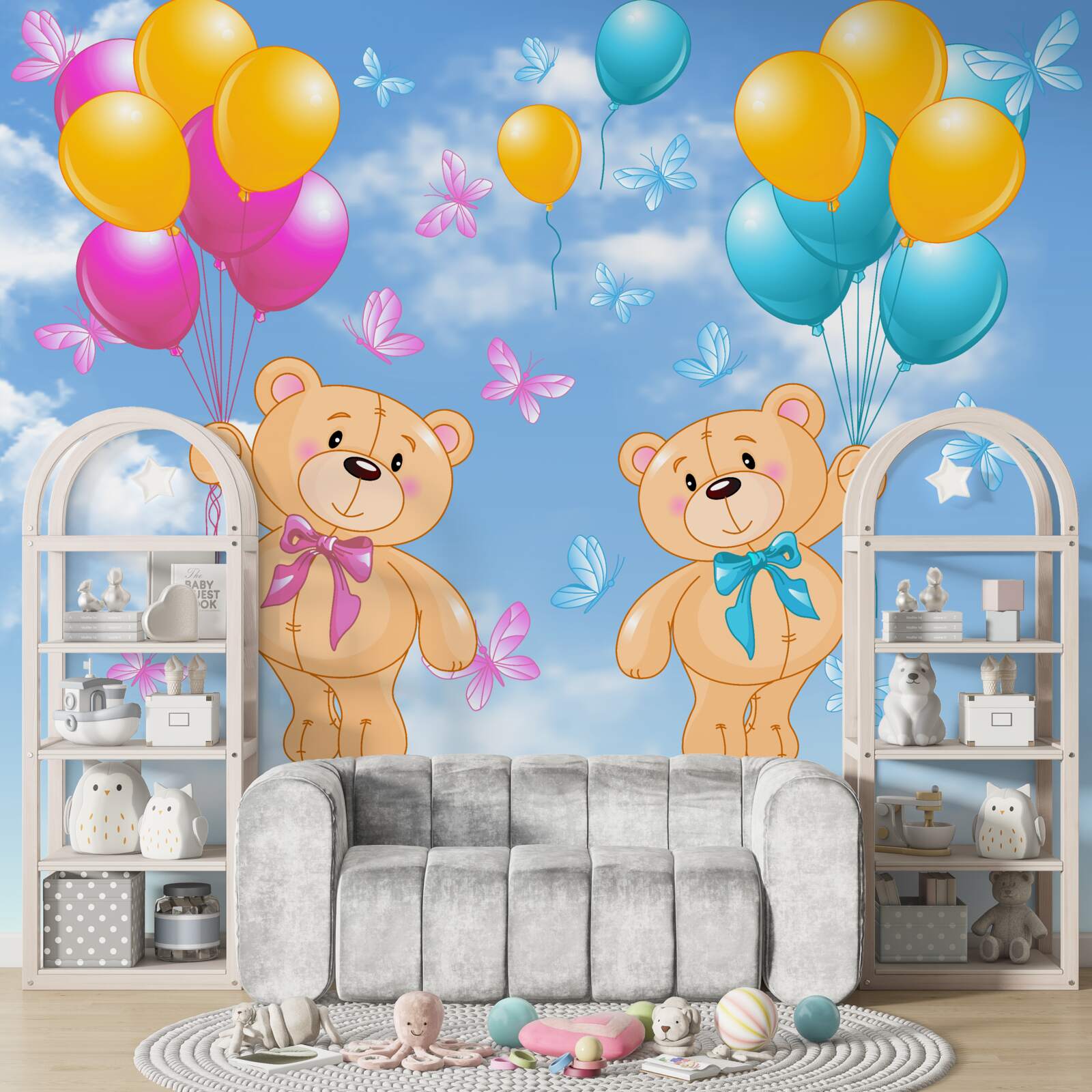 Papier peint ours avec des ballons à l'hélium