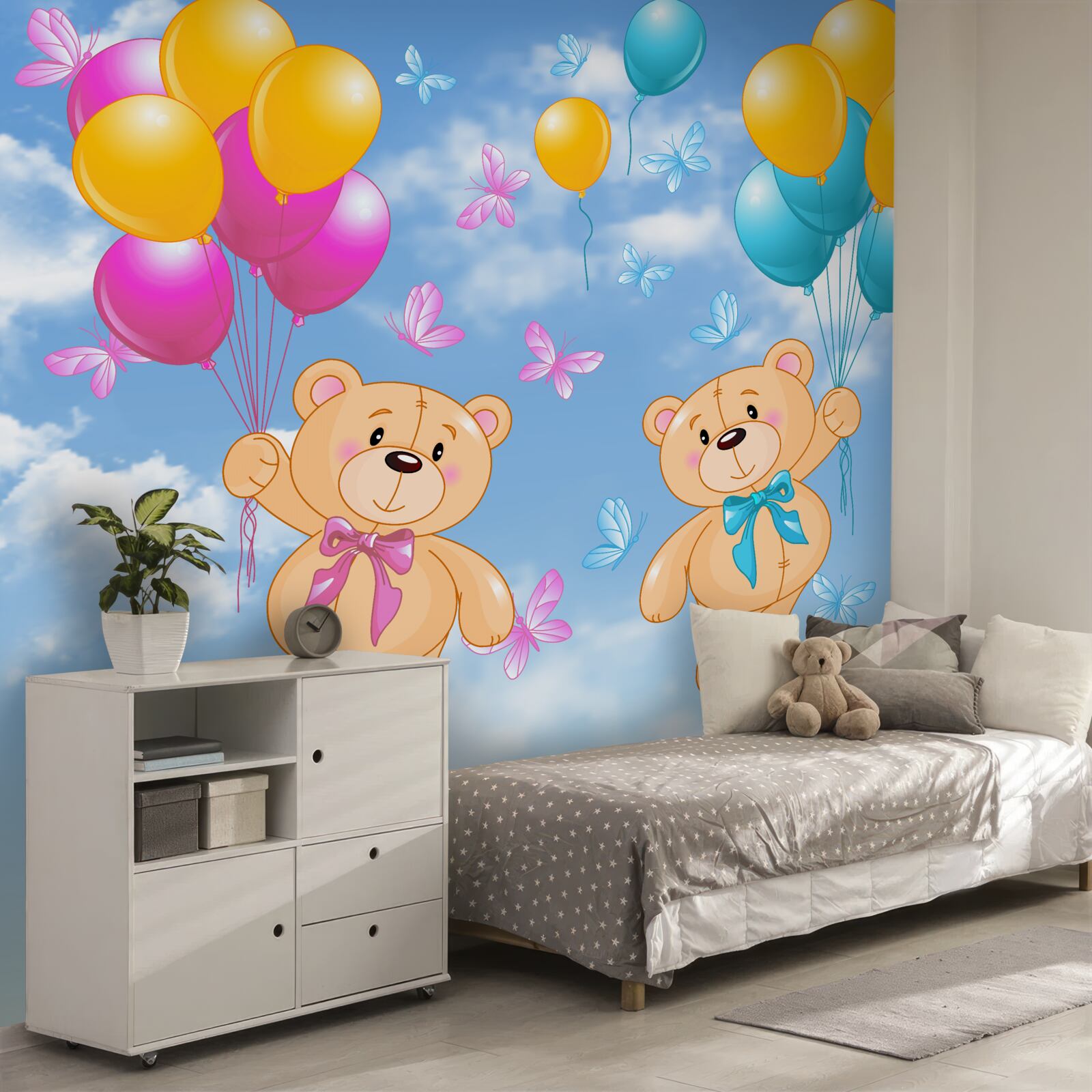Papier peint ours avec des ballons à l'hélium