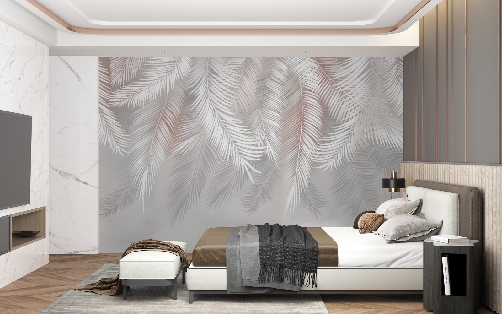 Papier peint feuilles blanches, croquantes et tendres