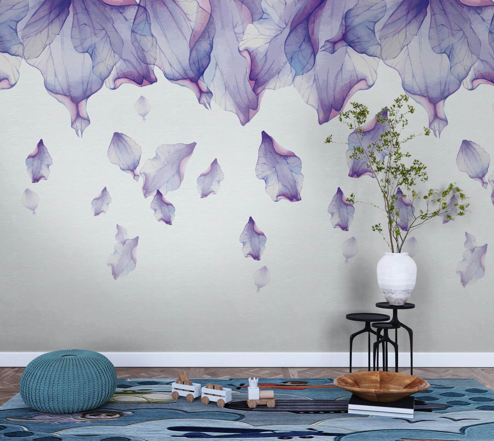 Papier peint fleurs d'iris violettes tombantes