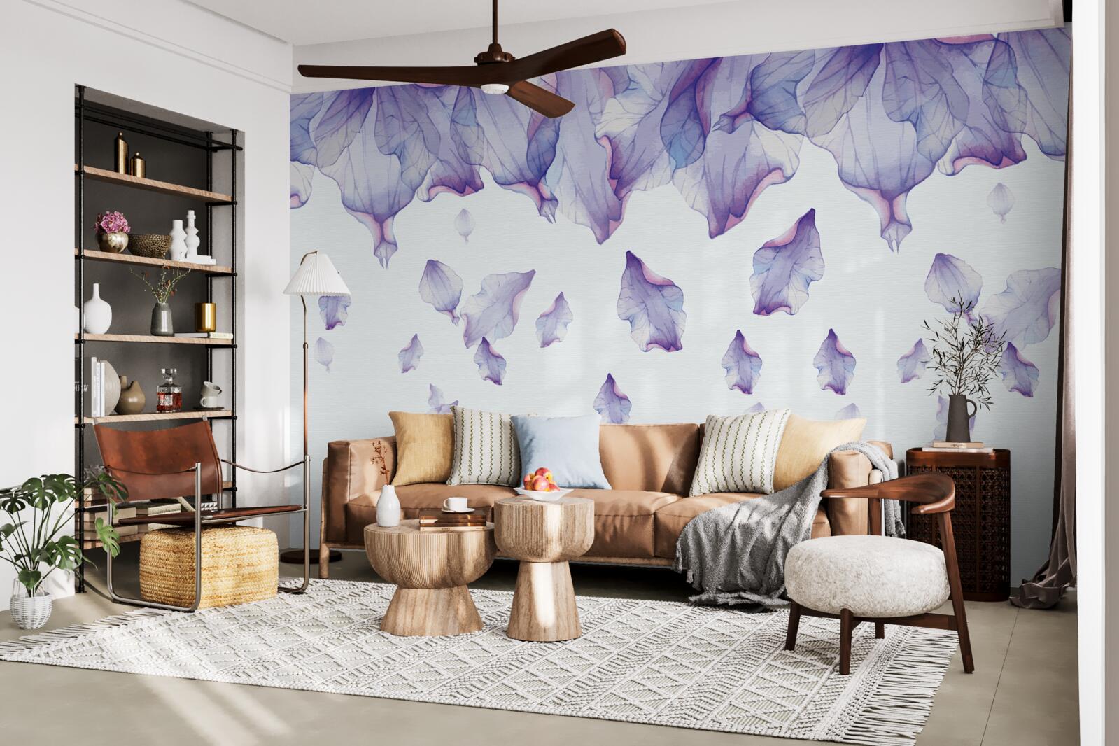 Papier peint fleurs d'iris violettes tombantes