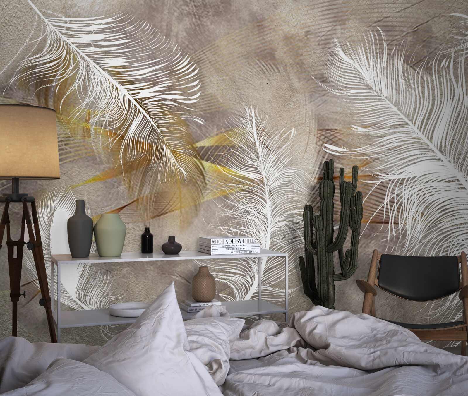 Papier peint plumes décoratives évoquant la légèreté de l'air